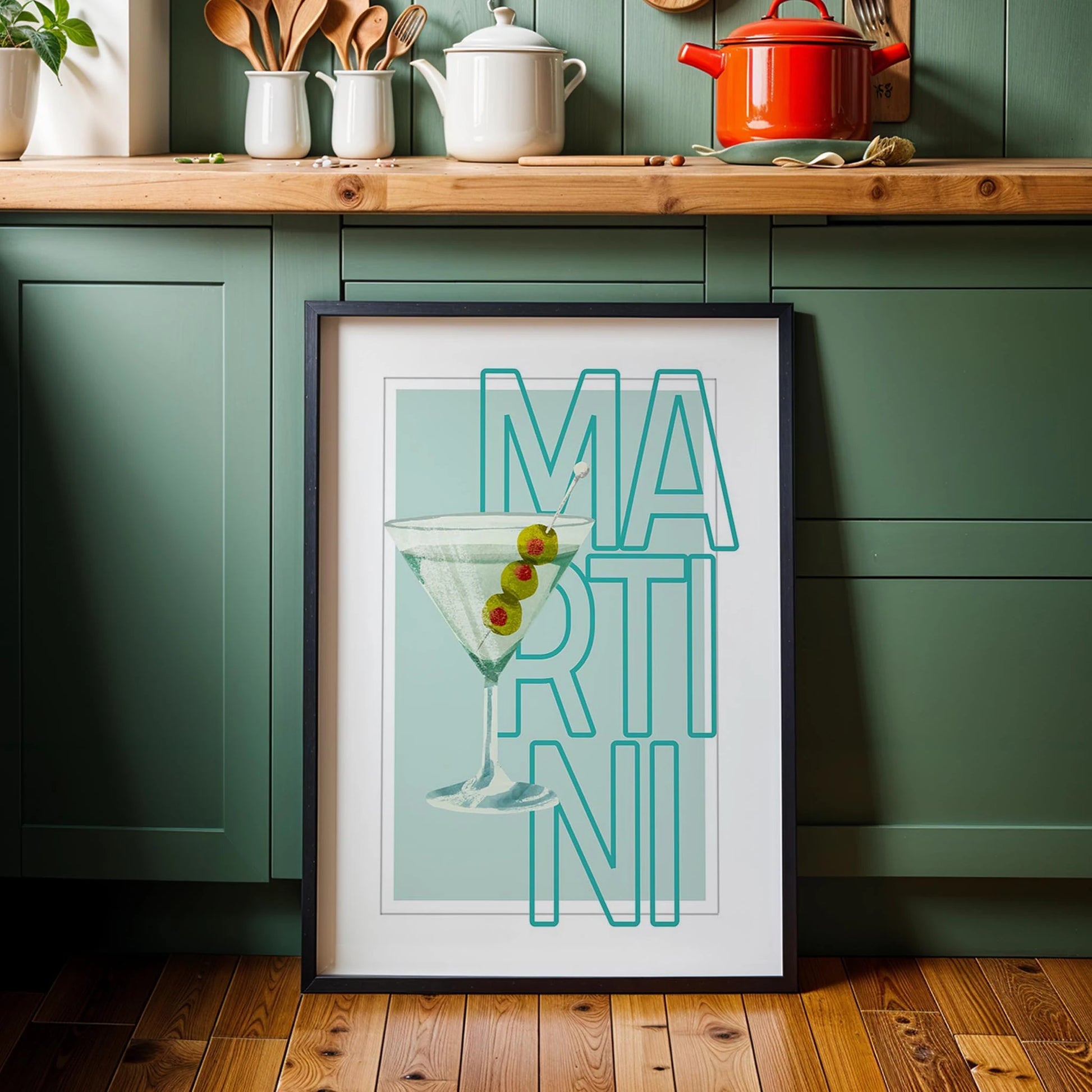 Martini Tipografik Kokteyl Mutfak Duvar Tablosu