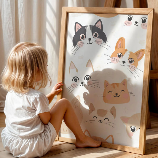 Kedi Yüzleri Çocuk Odası Ahşap Tablo