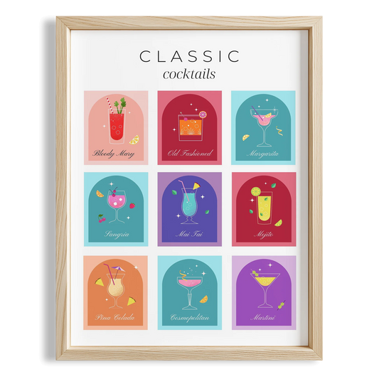 Classic Cocktails İllüstrasyon Mutfak Duvar Tablosu