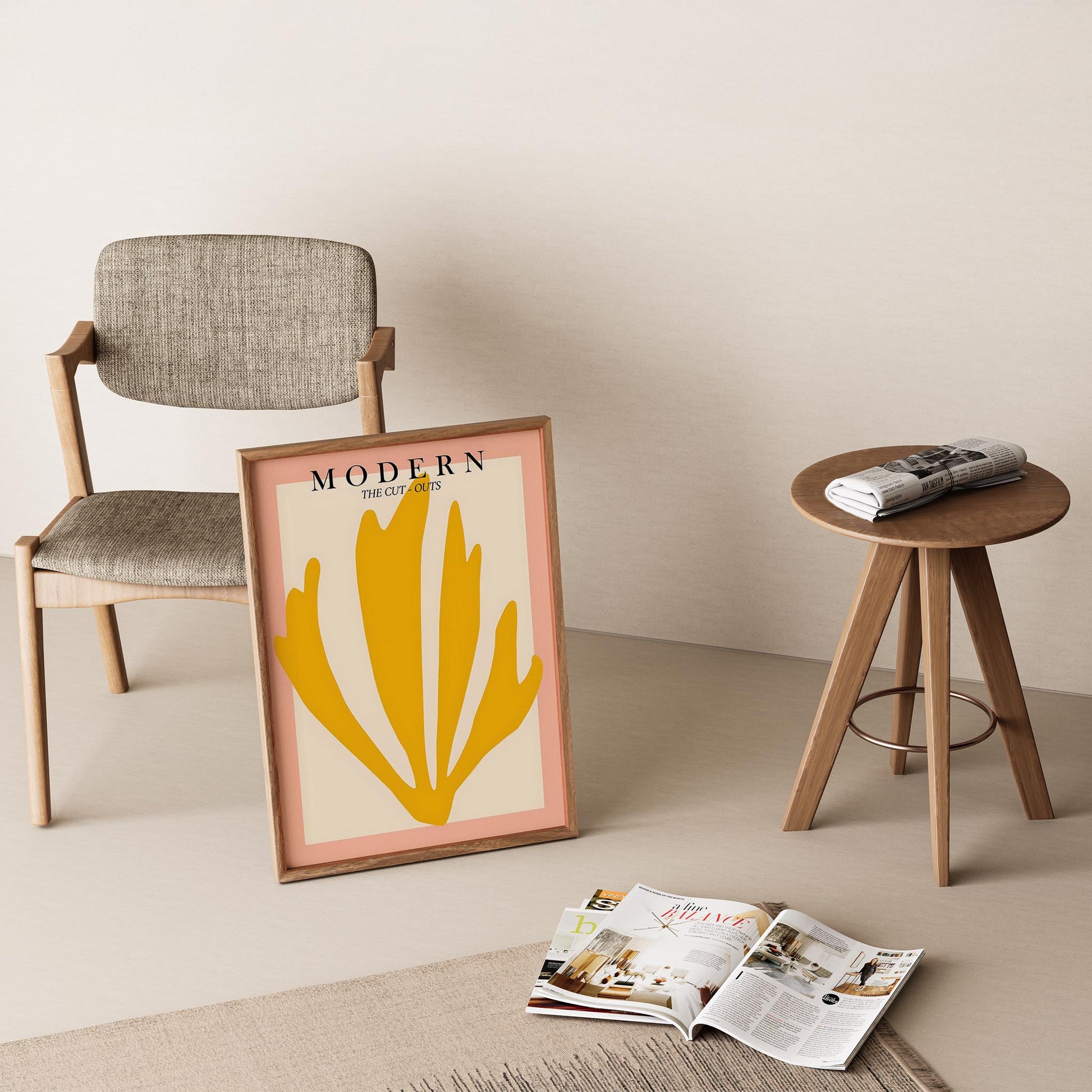 Matisse Kağıt Kesimleri Abstract Serisi Sarı Soyut Palmiye Yaprağı I Duvar Tablosu