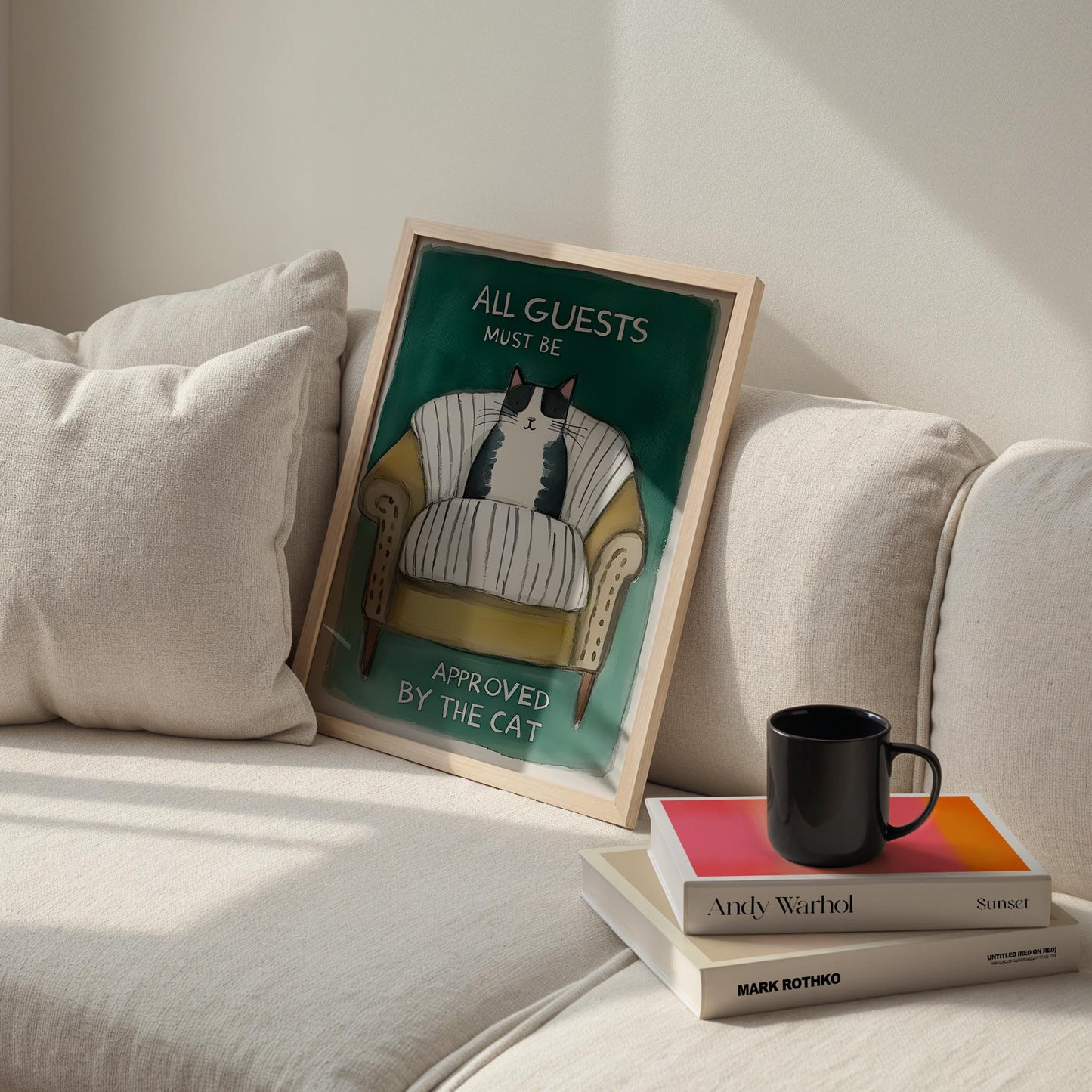 Kedi Baskı I - "All Guests Must Be Approved by the Cat" (Siyah Kedi)