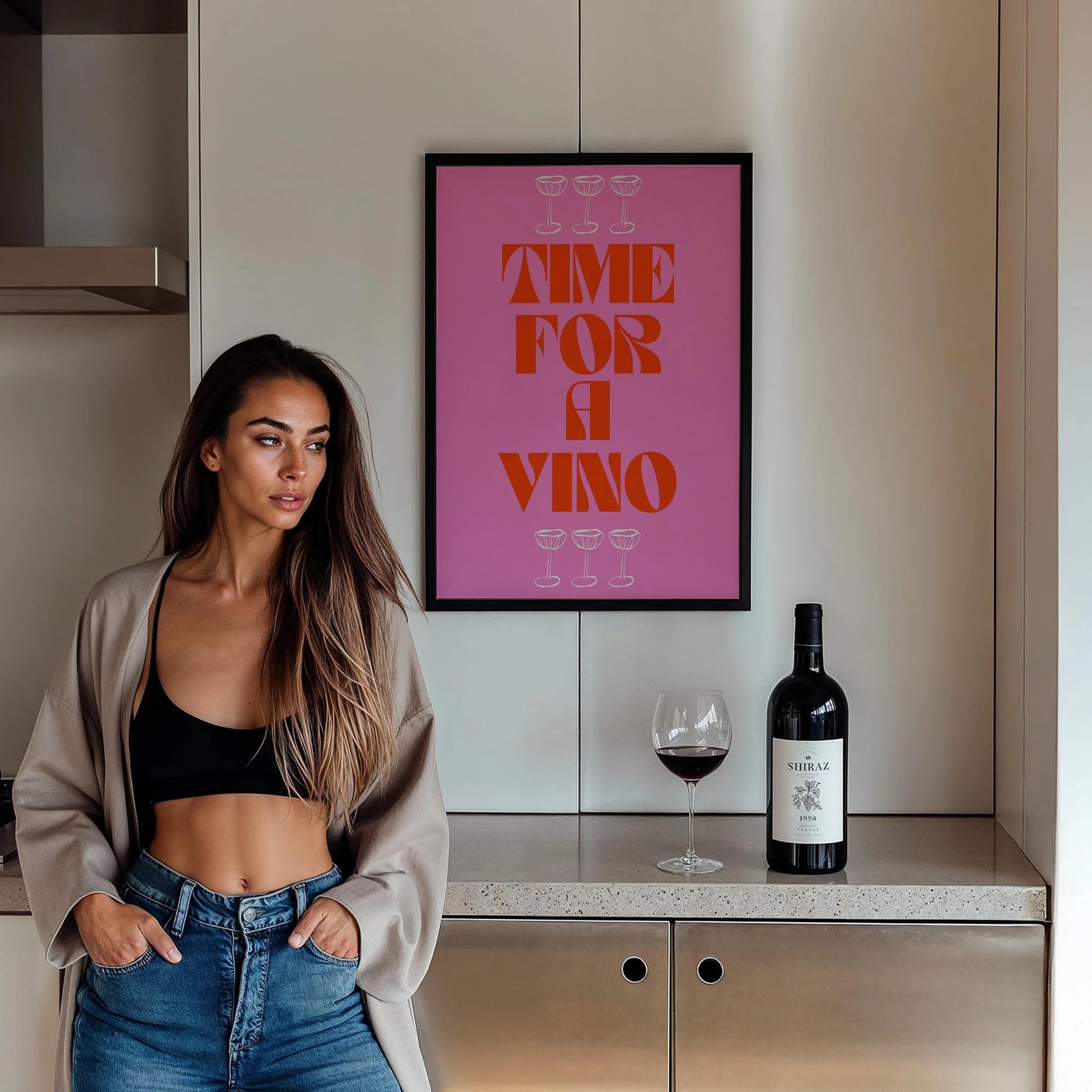 Time for Vino Şarap Zamanı Tipografi Mutfak Duvar Tablosu