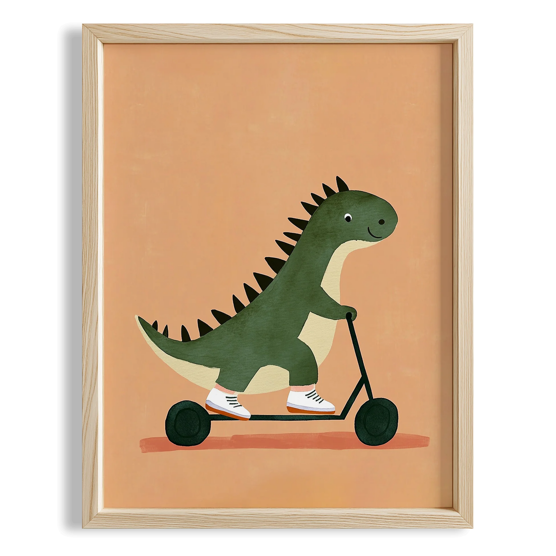 Scooter Süren Dinozor Temalı Krem Fonlu Çocuk Odası Ahşap Tablo II