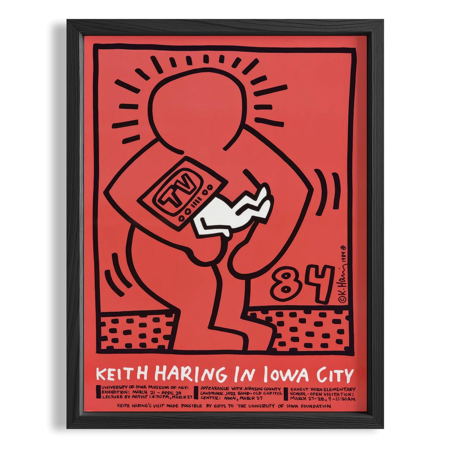 Telefonlu Adam - Keith Haring Ahşap Duvar Tablosu