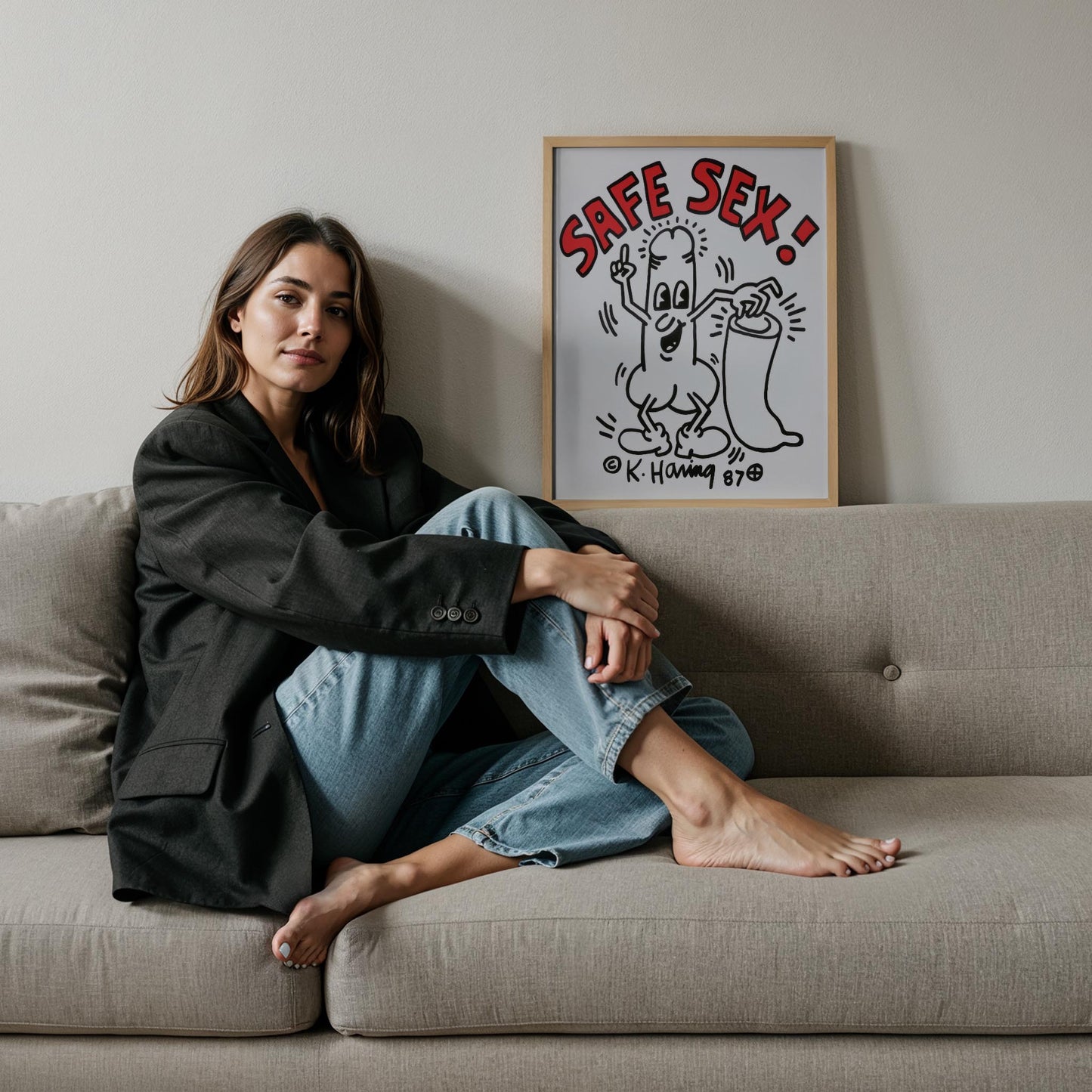 Güvenli Cinsellik - Keith Haring Ahşap Duvar Tablosu