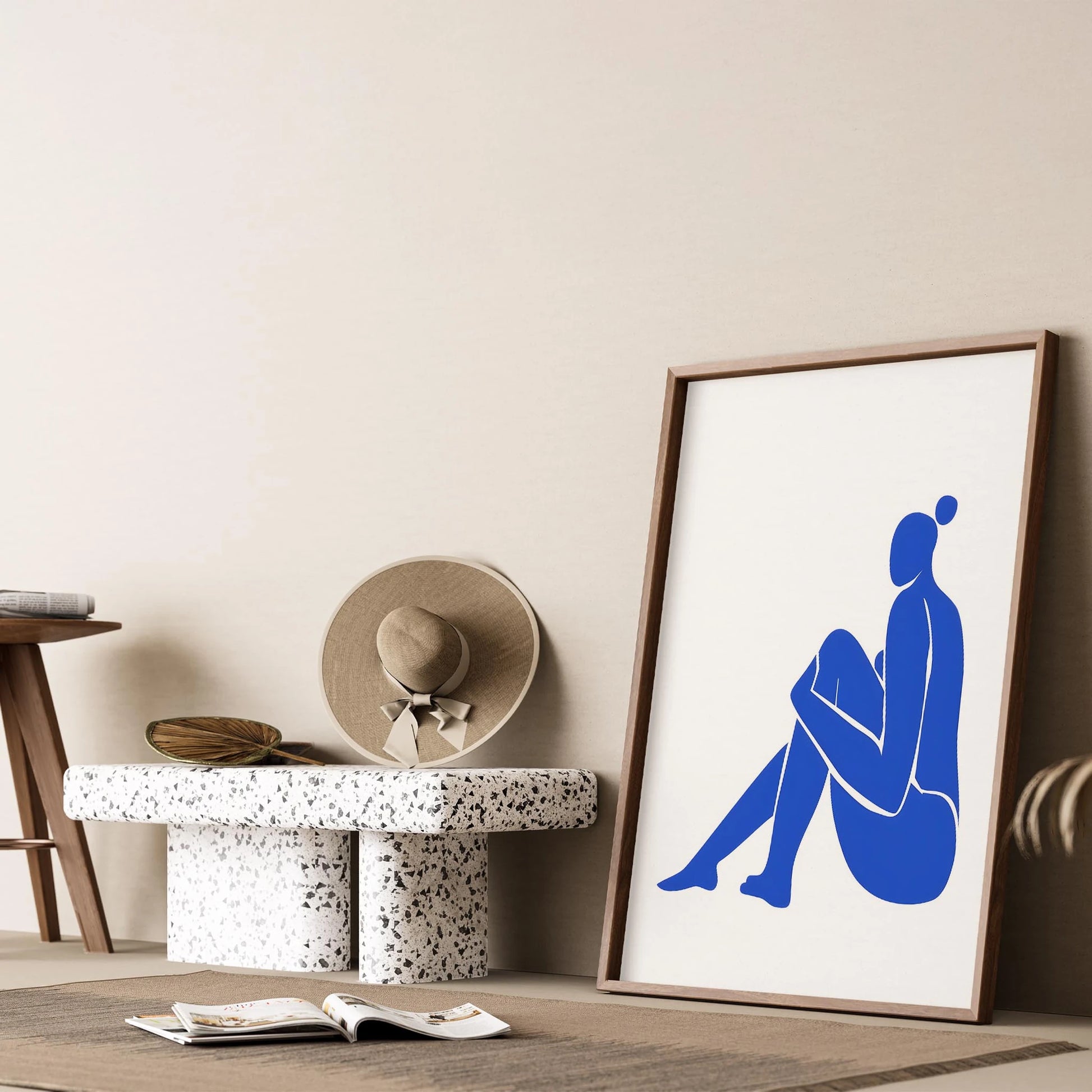 Matisse Kağıt Kesimleri Serisi Kobalt Mavi Minimalist Kadın Figürü I Duvar Tablosu