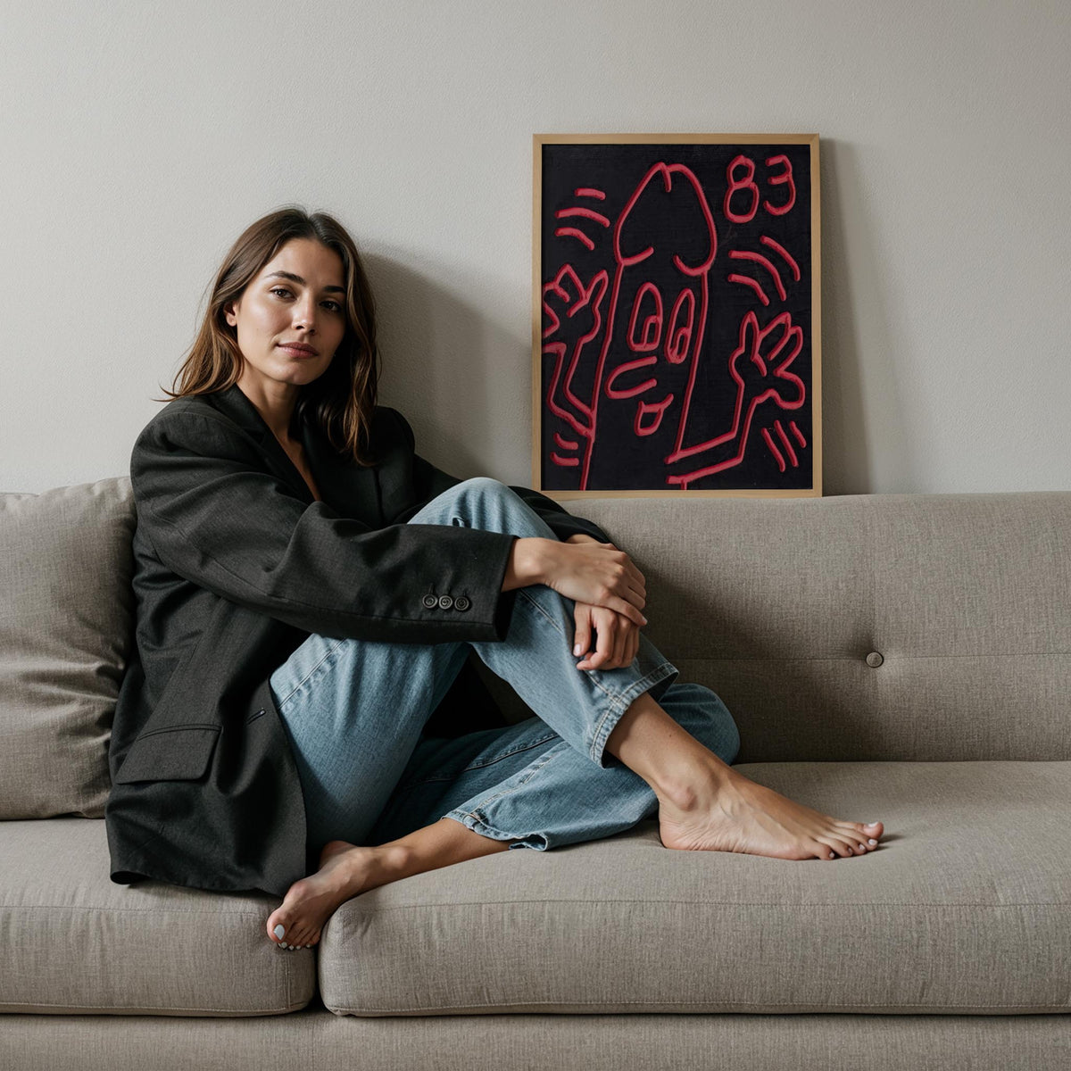 Neon Yüz (83) - Keith Haring Ahşap Duvar Tablosu