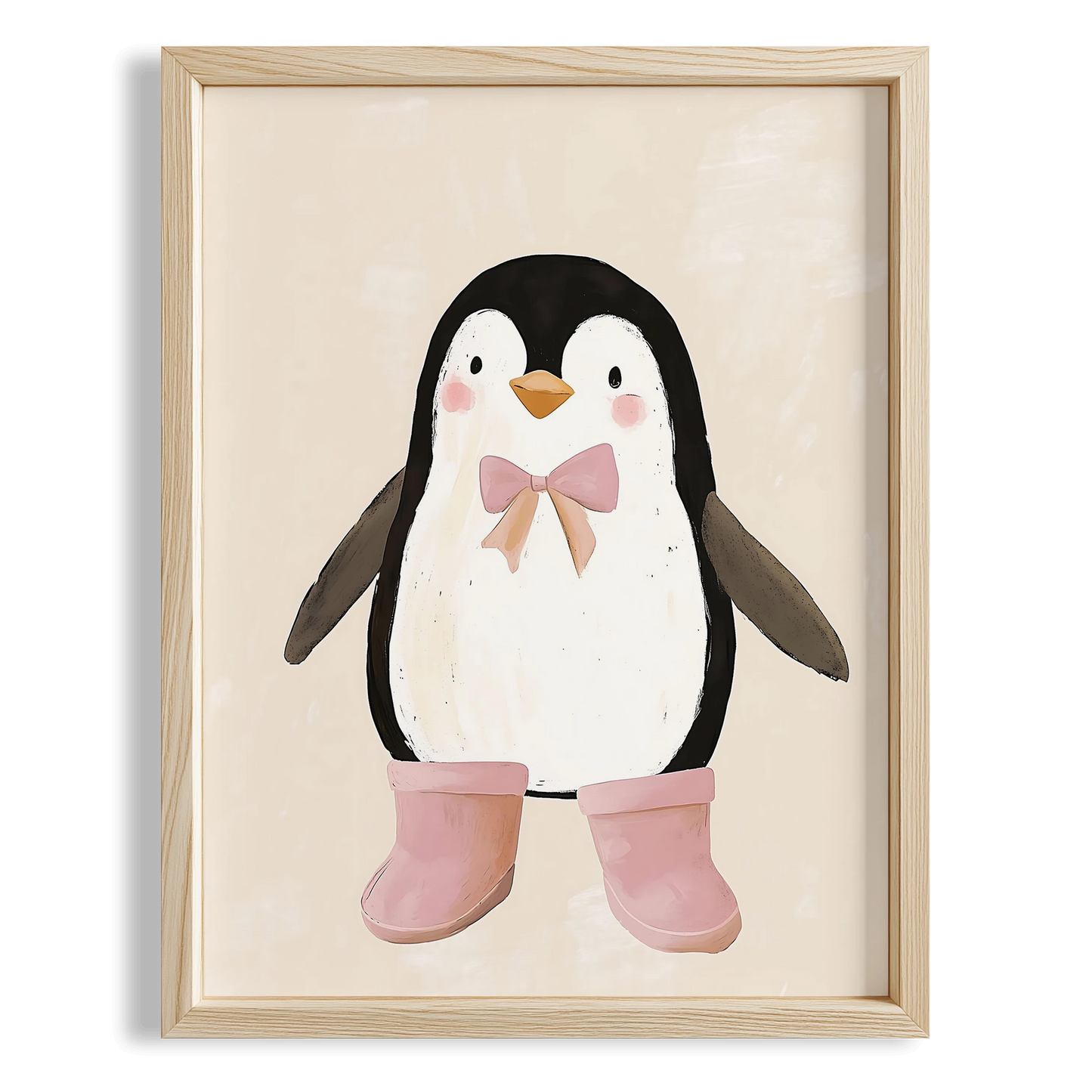 Sevimli Pembe Papyonlu Penguen Bohem Kız Çocuk Odası Ahşap Tablo