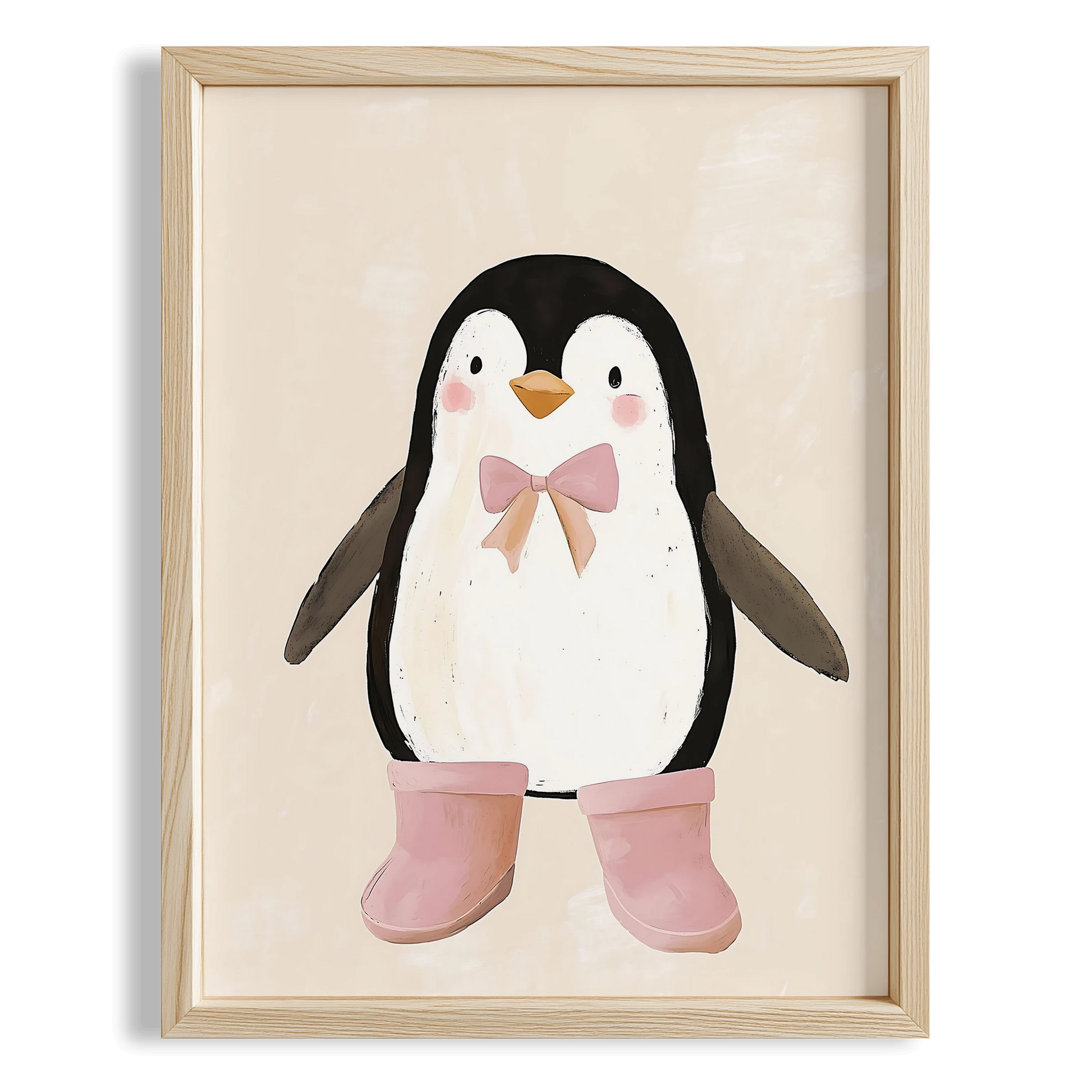 Sevimli Pembe Papyonlu Penguen Bohem Kız Çocuk Odası Ahşap Tablo