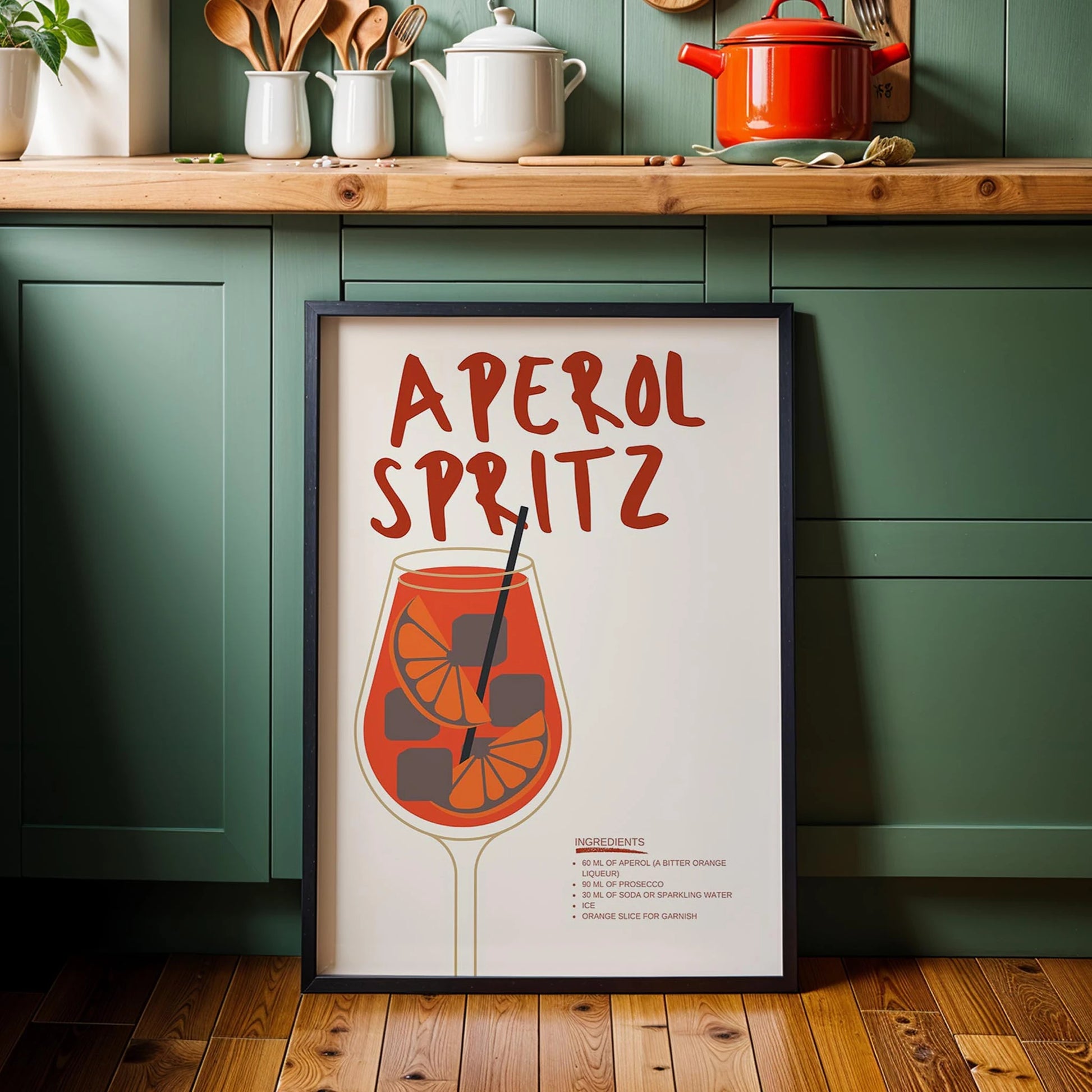 Aperol Spritz İllüstrasyon Kokteyl Tarifi Mutfak Duvar Tablosu