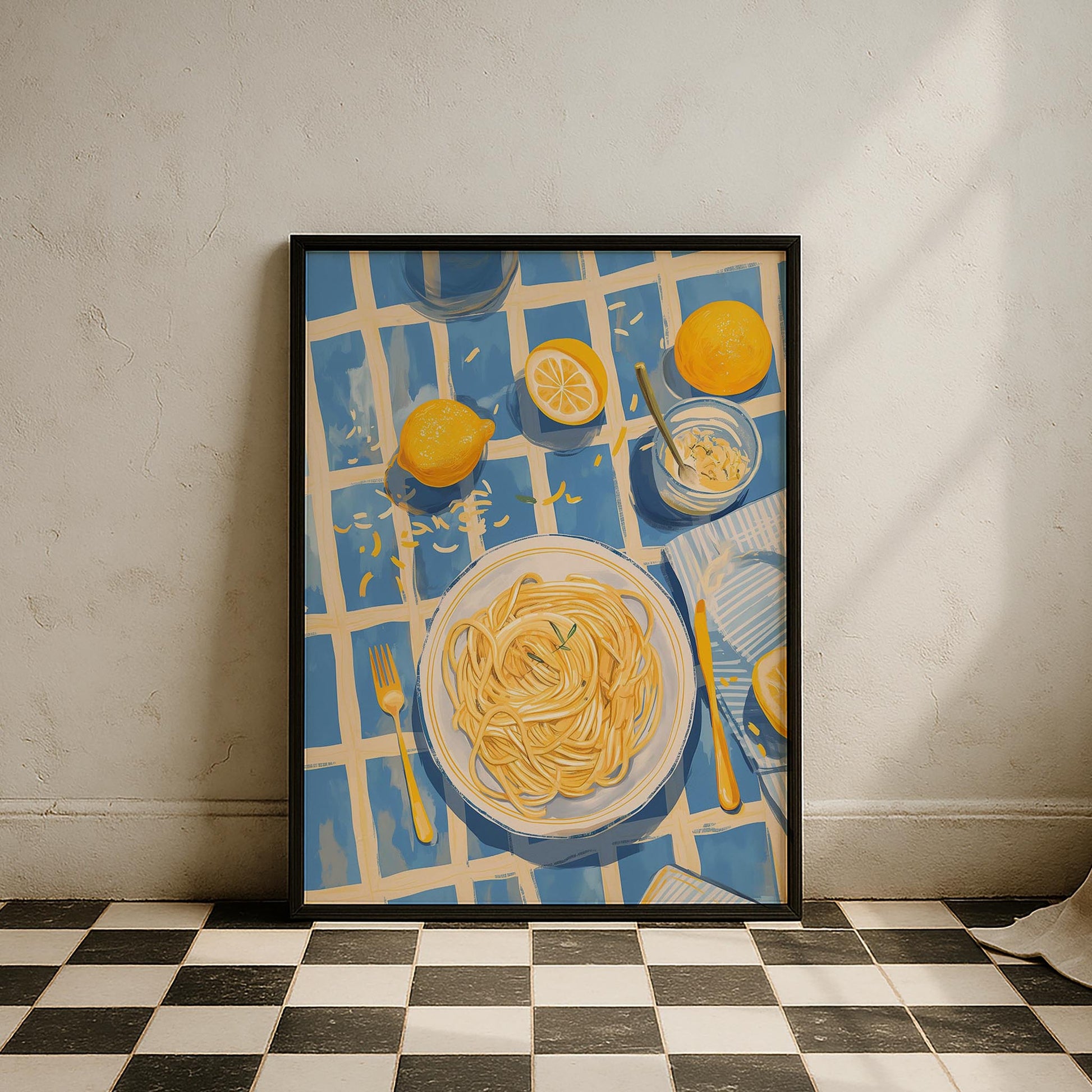 Limonlu Spagetti Tabak Retro Sofra Mutfak Duvar Tablosu
