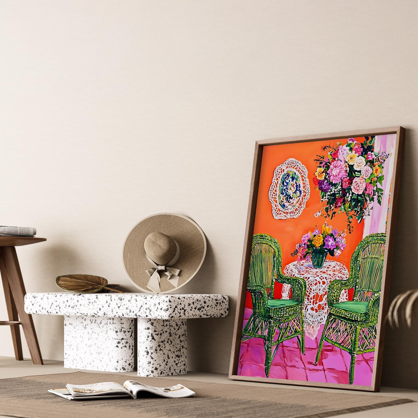 Henri Matisse İlhamlı Bahçe Terasında Renkli Sohbet Yağlı Boya I Duvar Tablosu