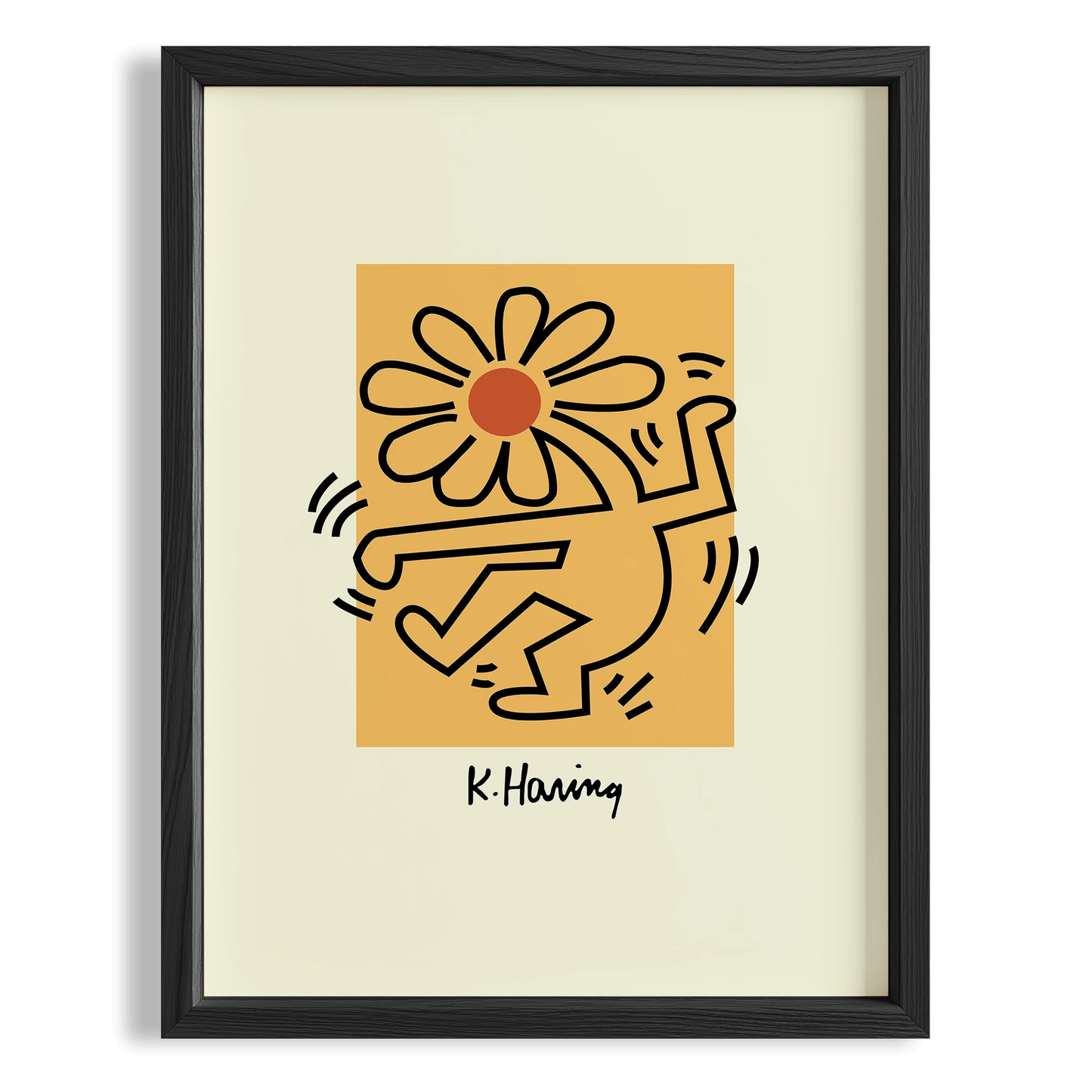 Çiçekli Figür - Keith Haring Ahşap Duvar Tablosu