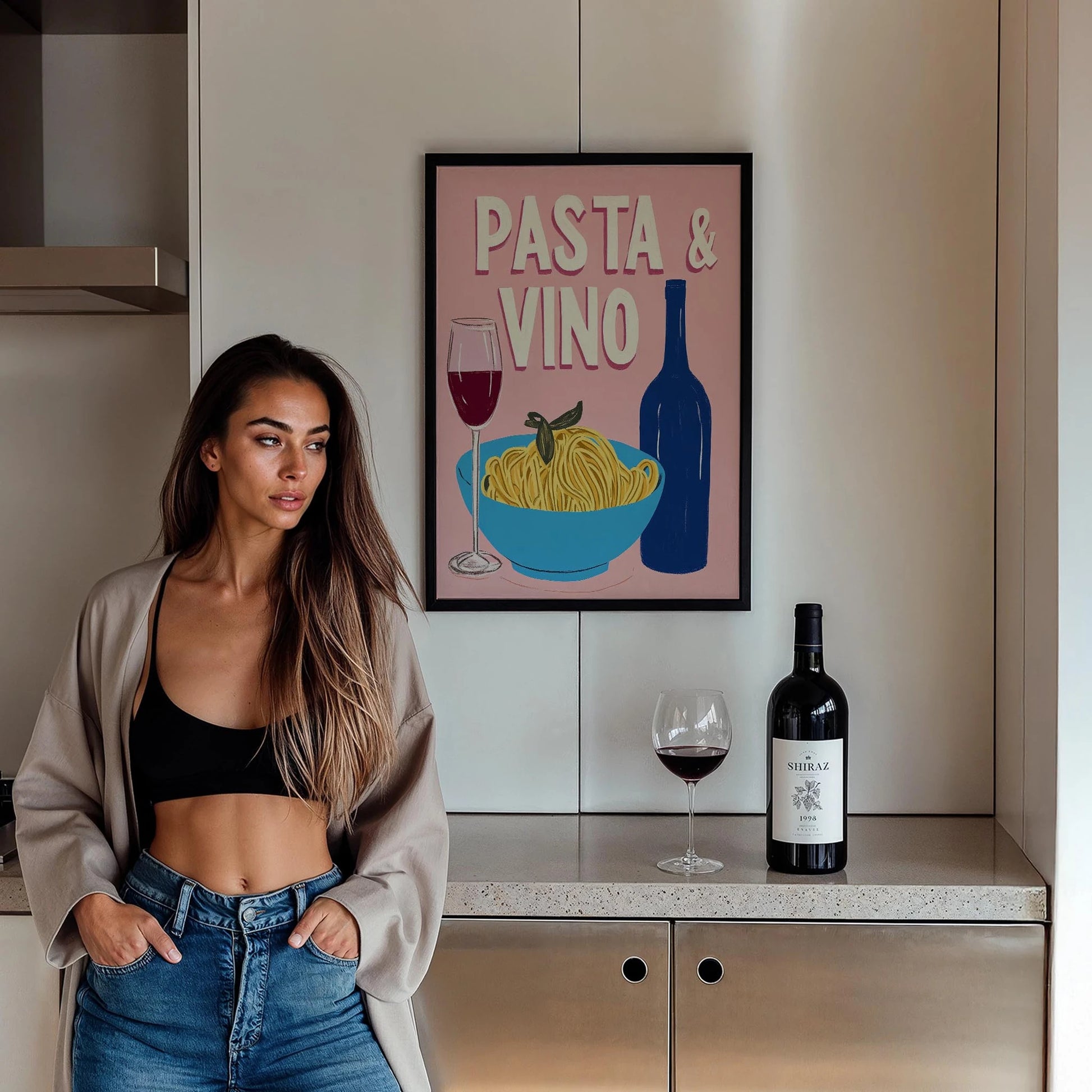 Pasta & Vino İtalyanca Tipografi Mutfak Duvar Tablosu