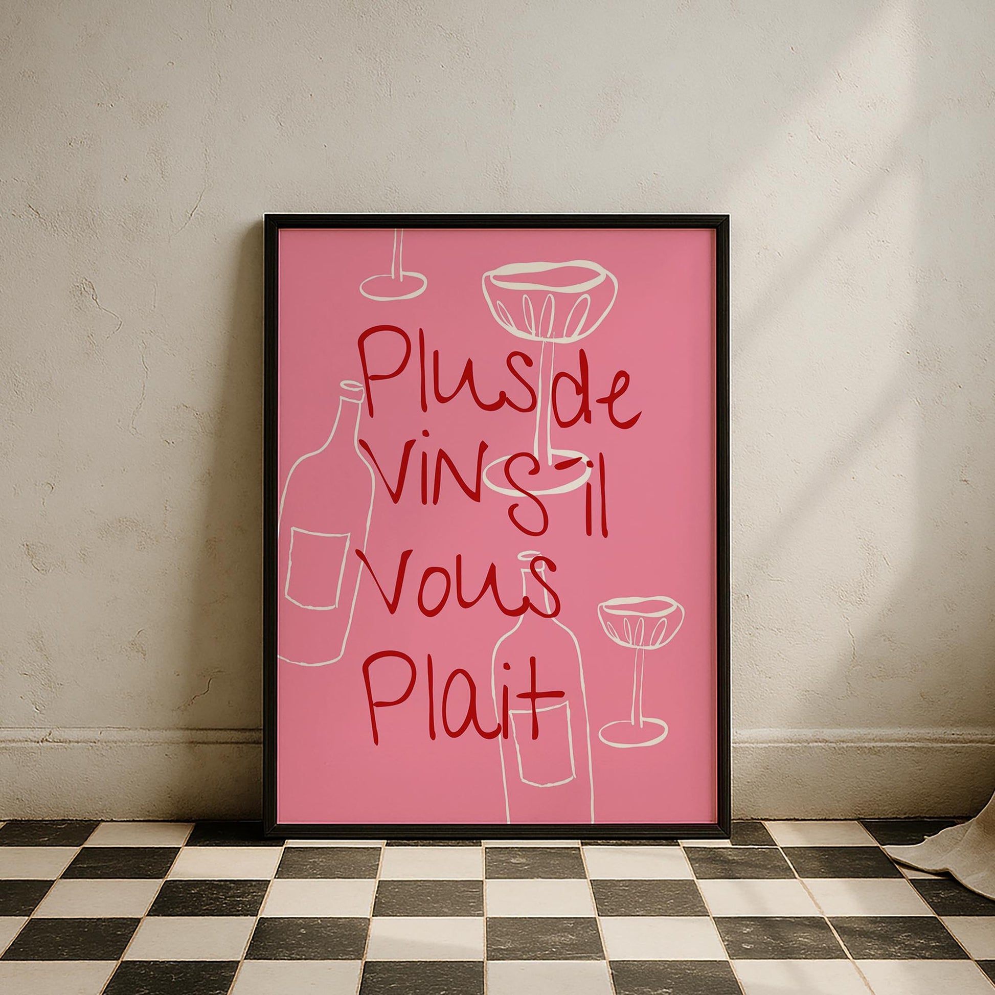 Plus de Vin S'il Vous Plaît Şarap Tipografi Mutfak Duvar Tablosu