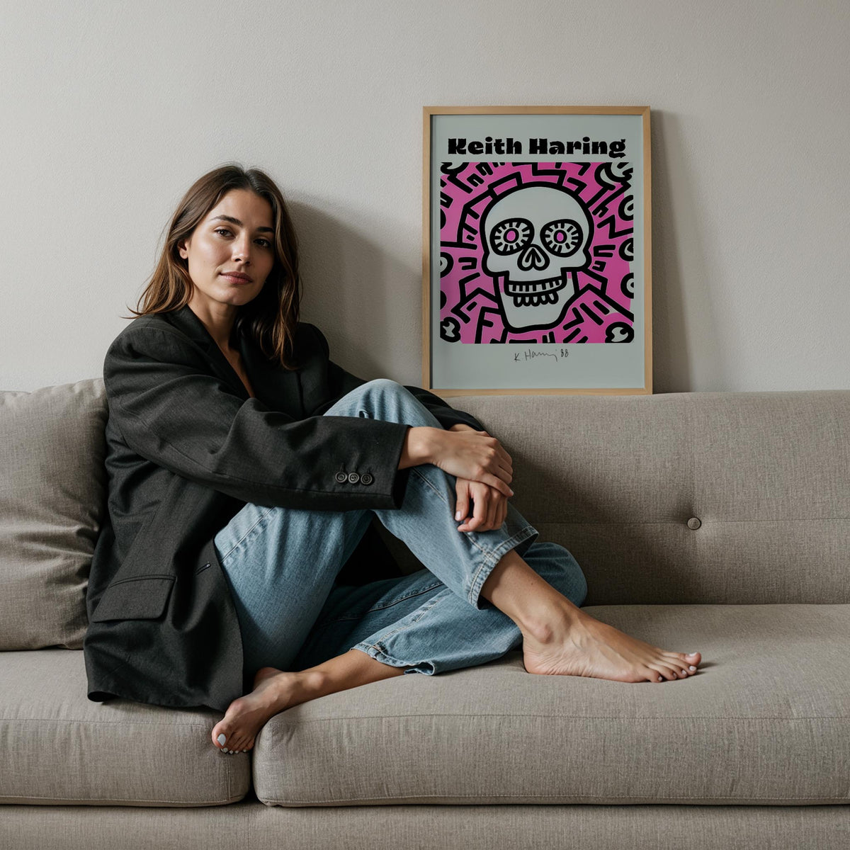 Kafatası - Keith Haring Ahşap Duvar Tablosu