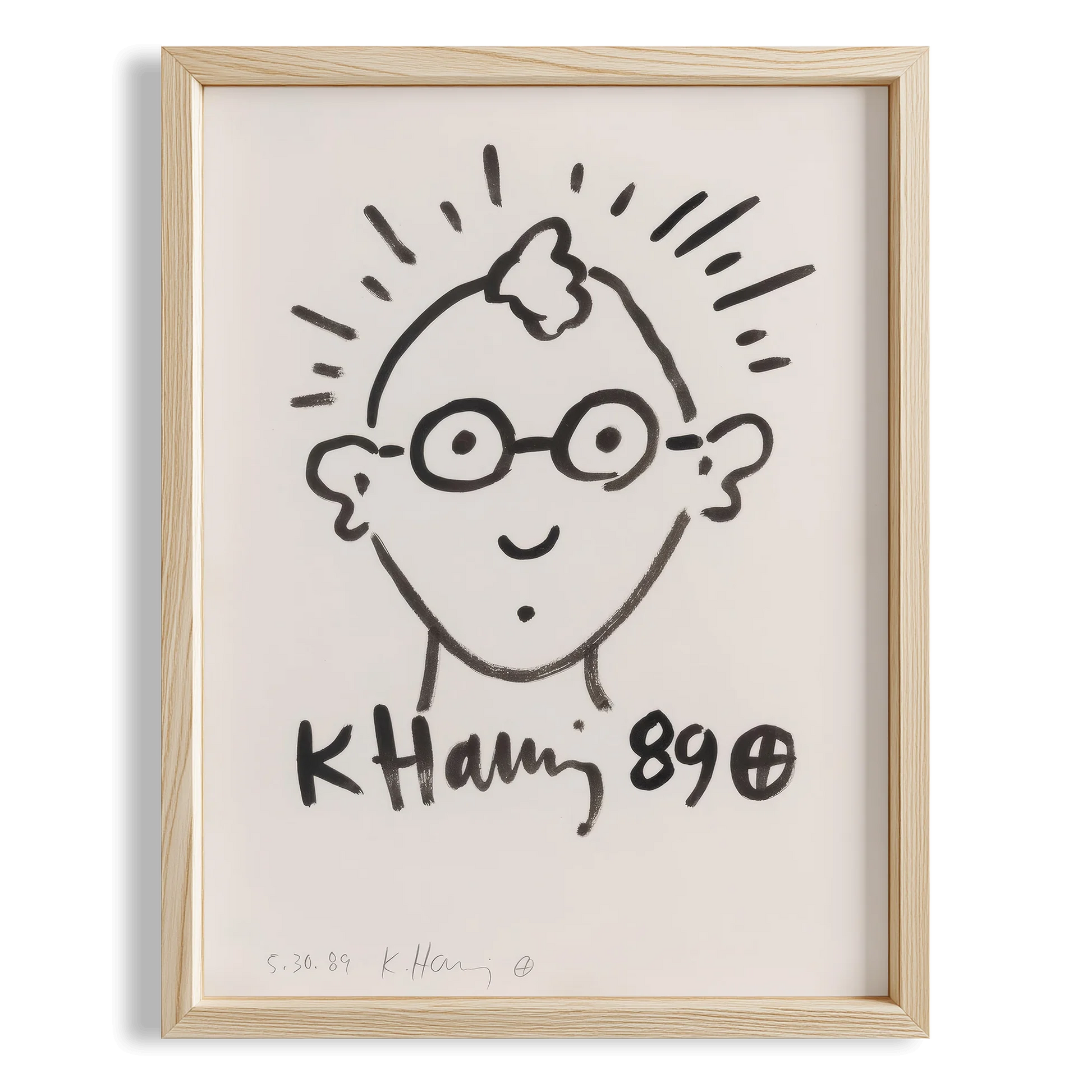 Gözlüklü Yüz - Keith Haring Ahşap Duvar Tablosu