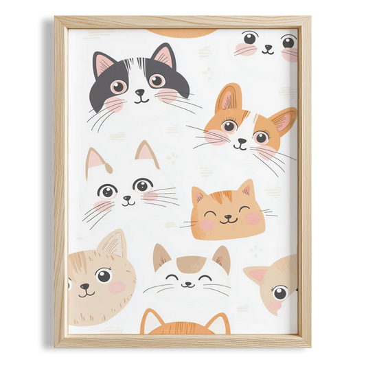 Kedi Yüzleri Çocuk Odası Ahşap Tablo