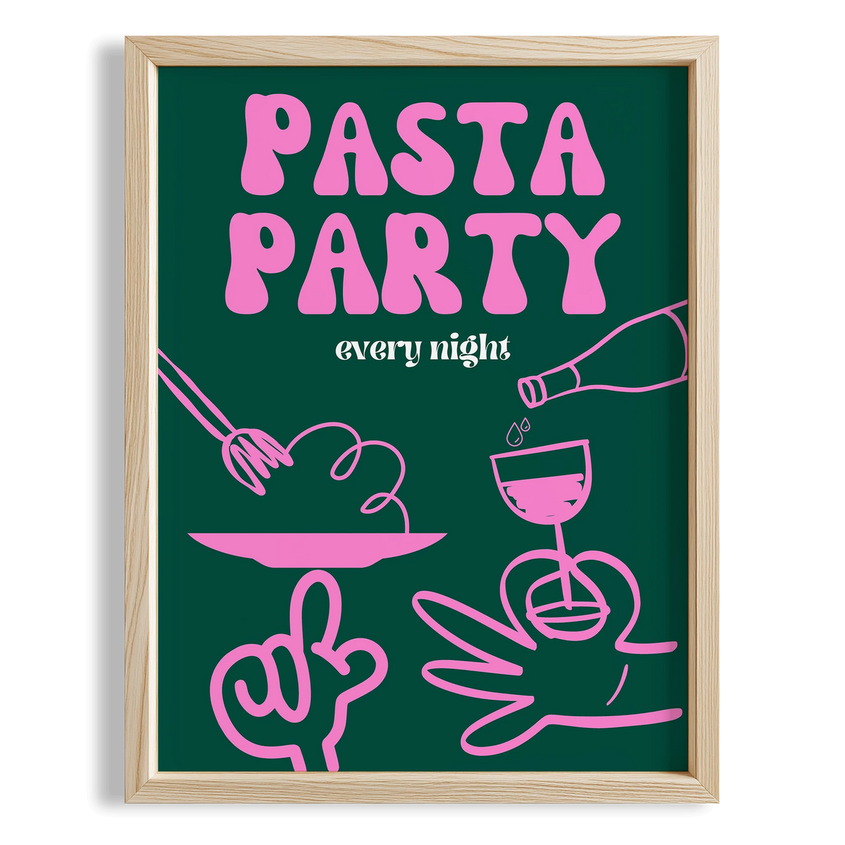 Pasta Party Tipografi Mutfak Duvar Tablosu