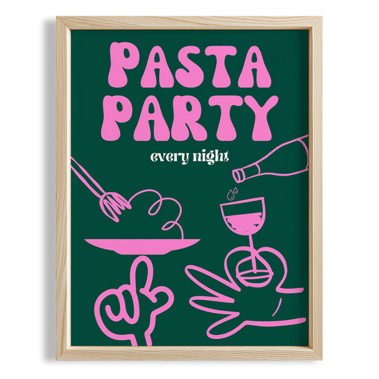 Pasta Party Tipografi Mutfak Duvar Tablosu