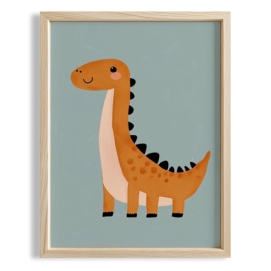 Gülen Dinozor Temalı Mavi Fonlu Çocuk Odası Ahşap Tablo