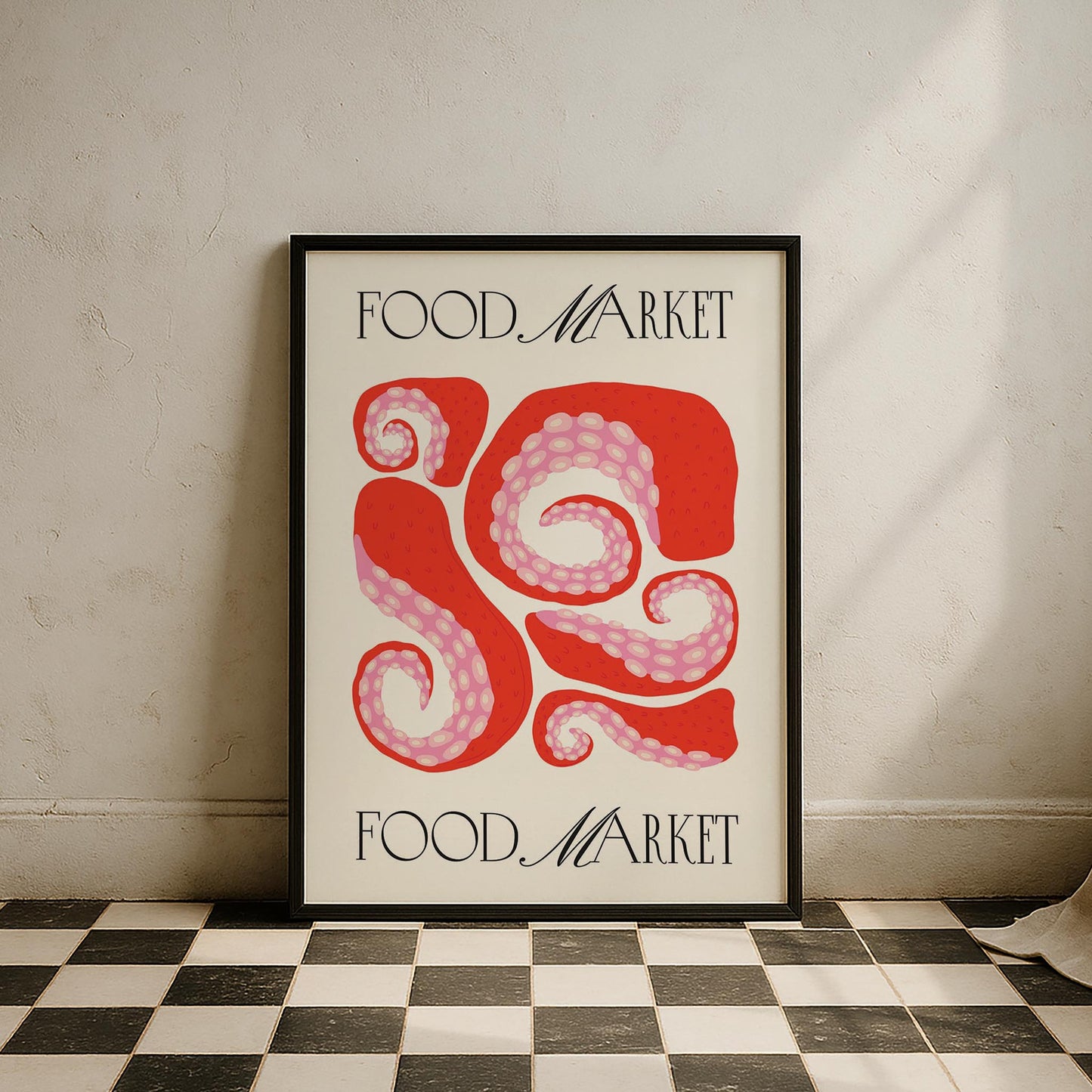 Food Market Ahtapot Tipografi Mutfak Duvar Tablosu