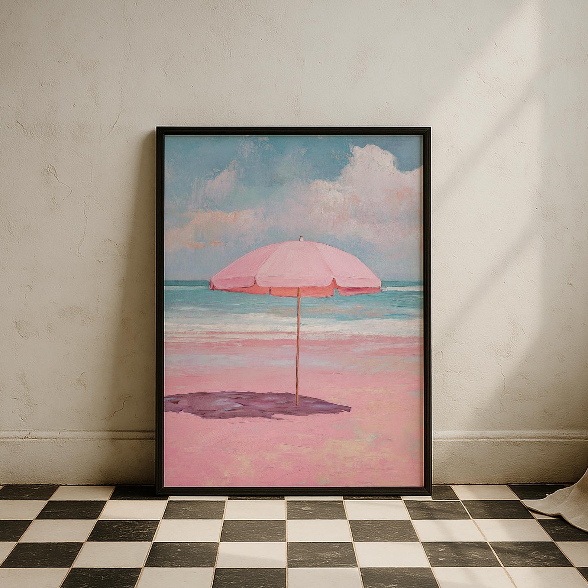 Pembe Sahil Şemsiyesi Maximalist - Duvar Tablosu
