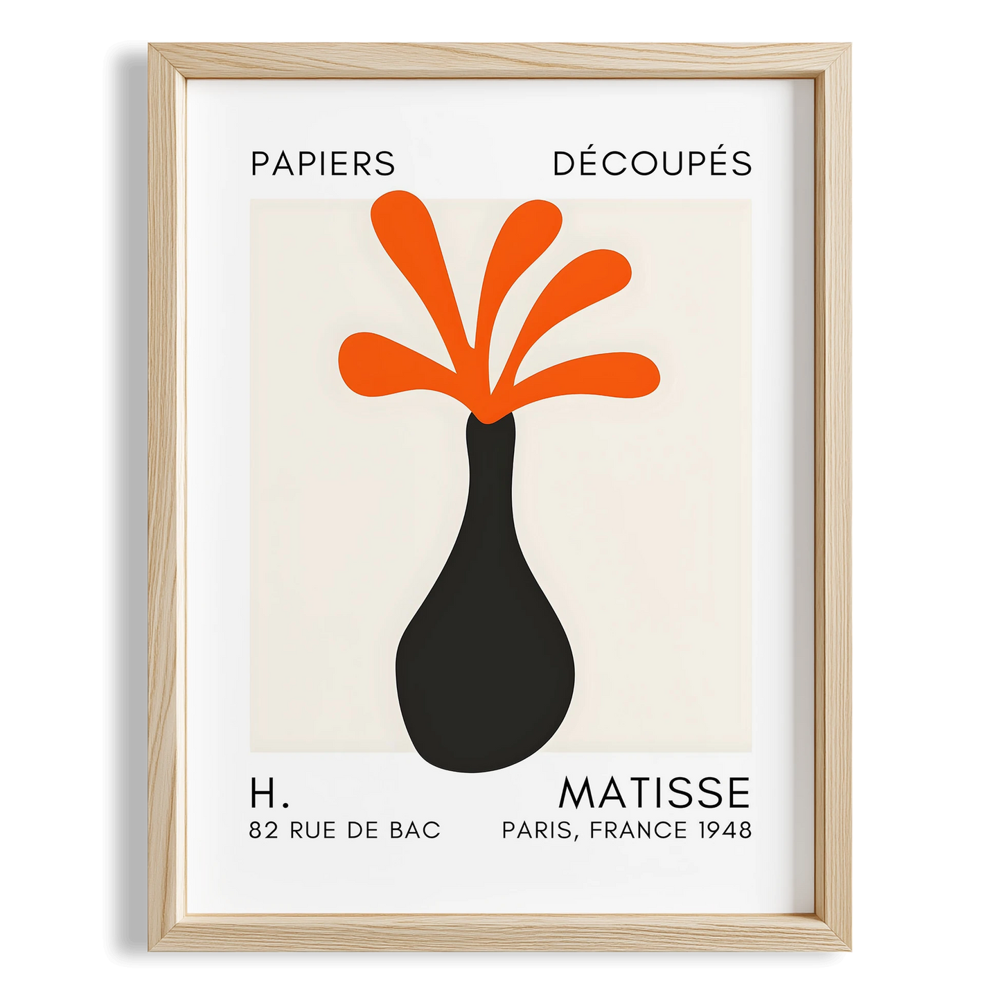 Matisse Kağıt Kesimleri Serisi Siyah Terracotta Vazo Soyut I Duvar Tablosu