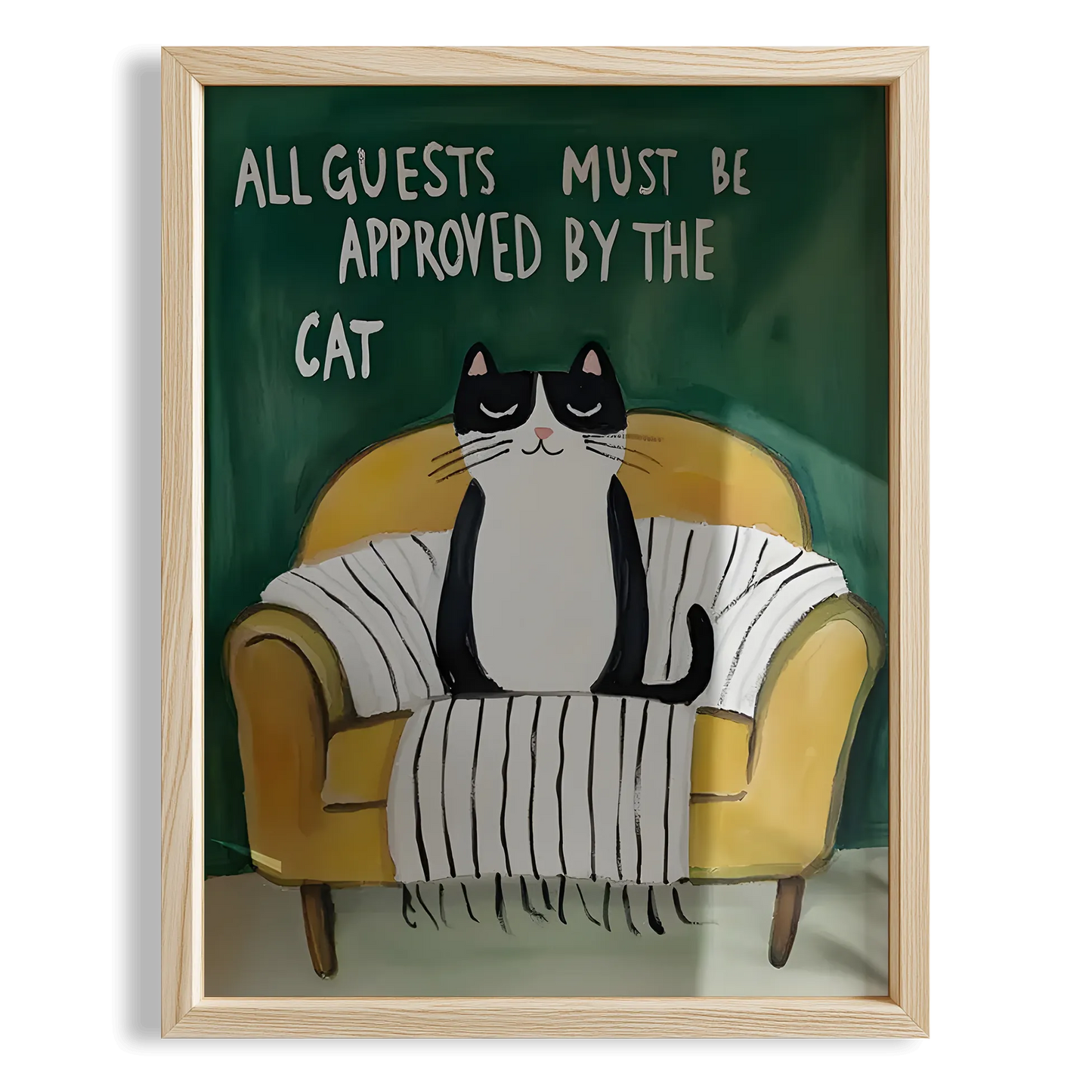 Kedi Baskı IV - "All Guests Must Be Approved by the Cat" (Sarı Kanepe)