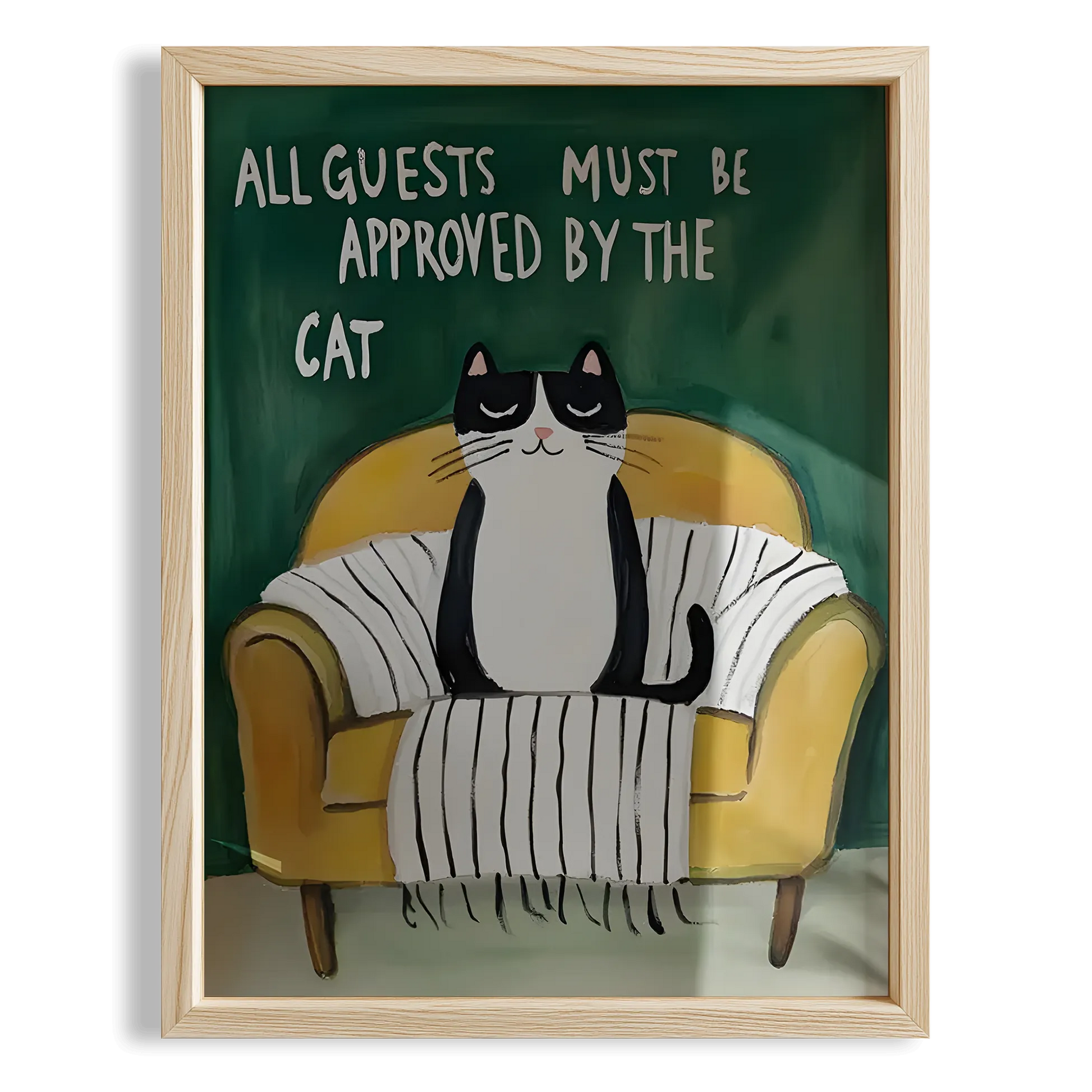 Kedi Baskı IV - "All Guests Must Be Approved by the Cat" (Sarı Kanepe)