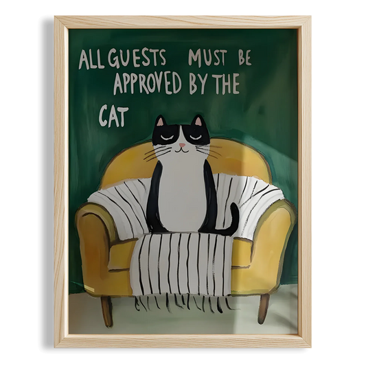 Kedi Baskı IV - "All Guests Must Be Approved by the Cat" (Sarı Kanepe)