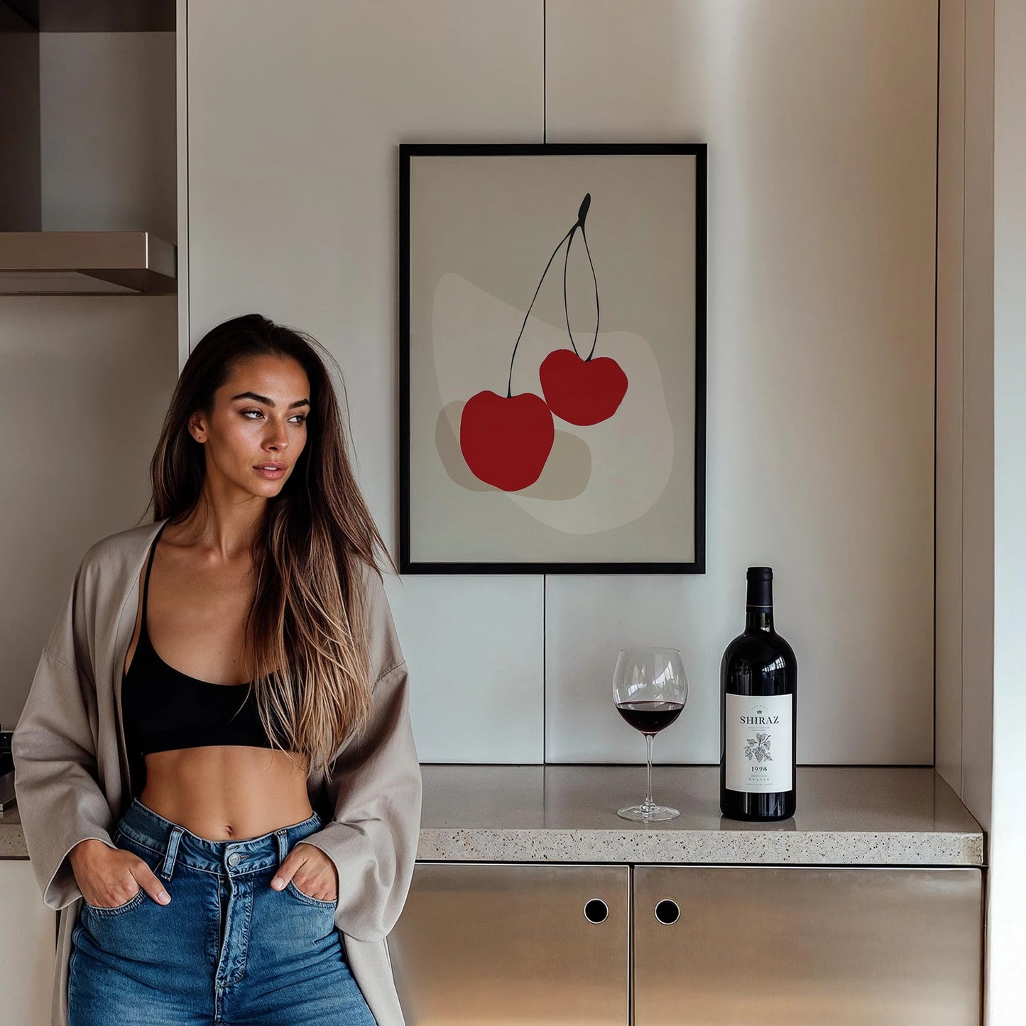 Kiraz Minimalist İllüstrasyon Mutfak Duvar Tablosu