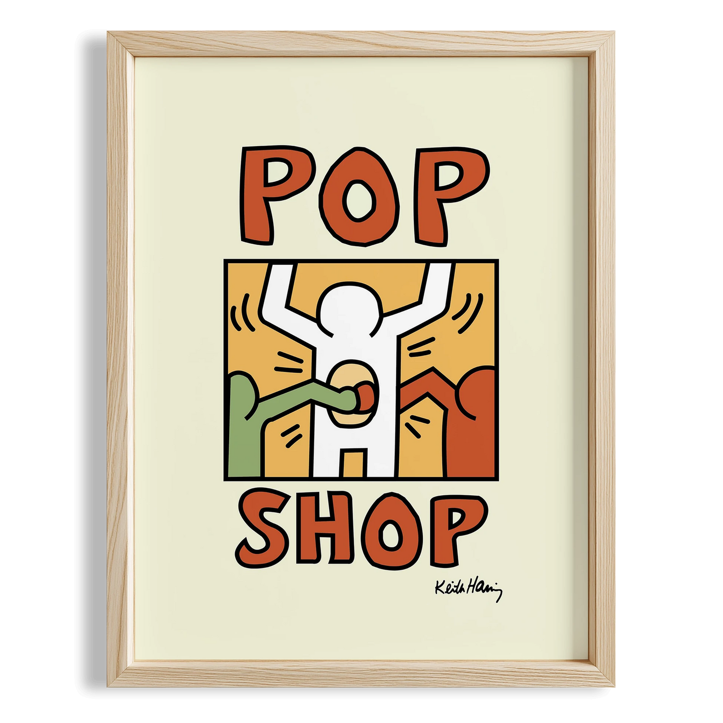 Pop Shop (Turuncu) - Keith Haring Ahşap Duvar Tablosu
