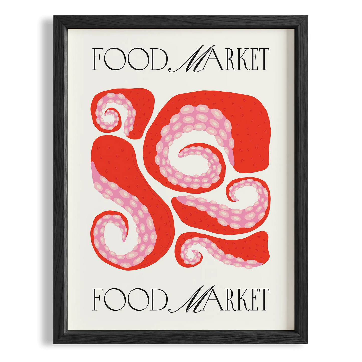Food Market Ahtapot Tipografi Mutfak Duvar Tablosu