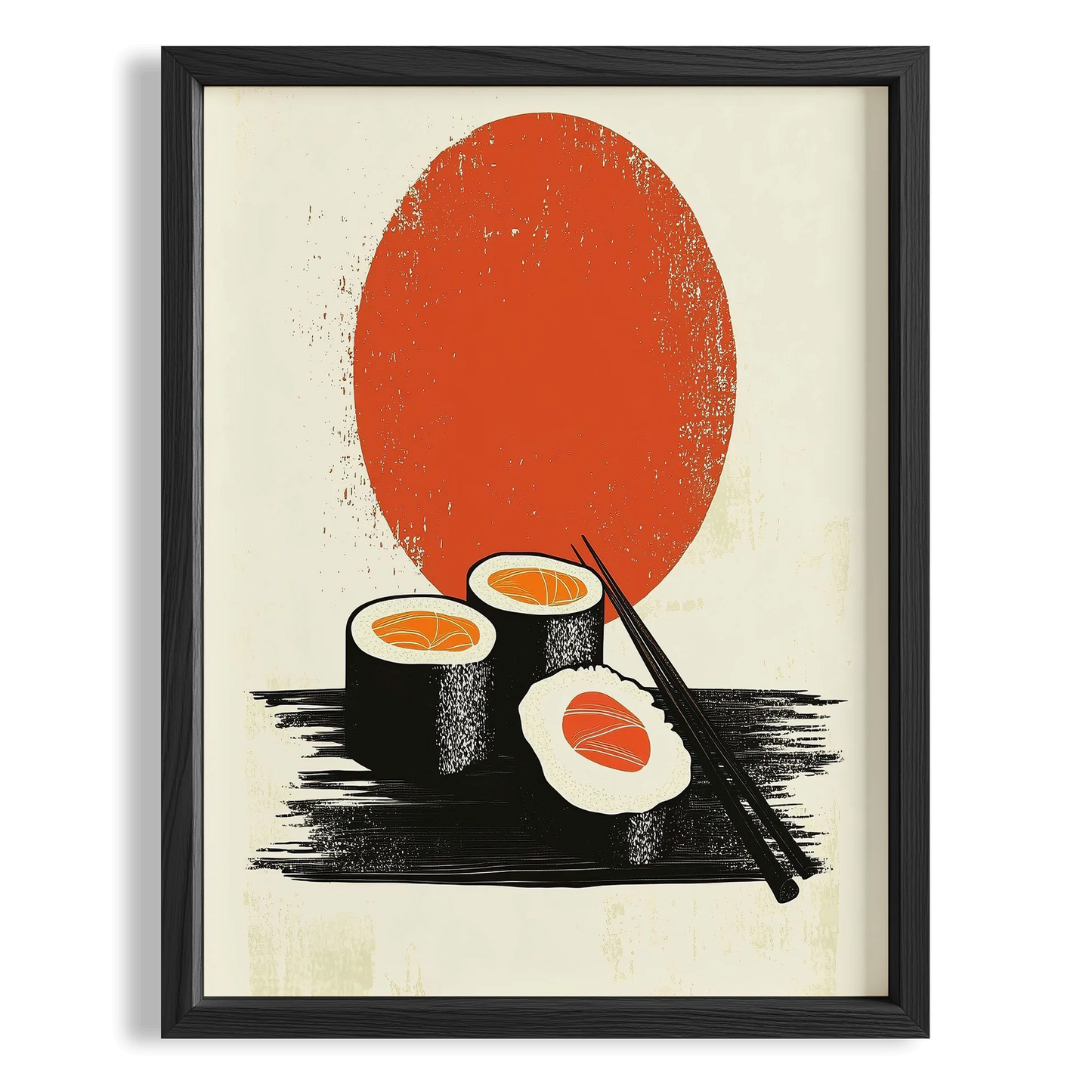 Japon Güneşi ve Sushi Retro Japon Tarzı Mutfak Duvar Tablosu