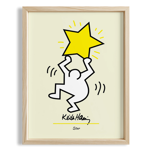 Yıldız Taşıyan Adam - Keith Haring Ahşap Duvar Tablosu
