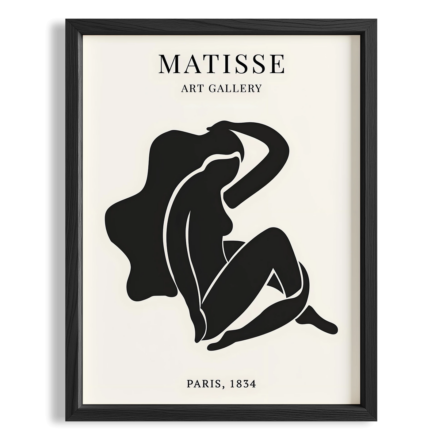 Matisse Kağıt Kesimleri Serisi Minimalist Siyah Oturan Kadın Figür I Duvar Tablosu