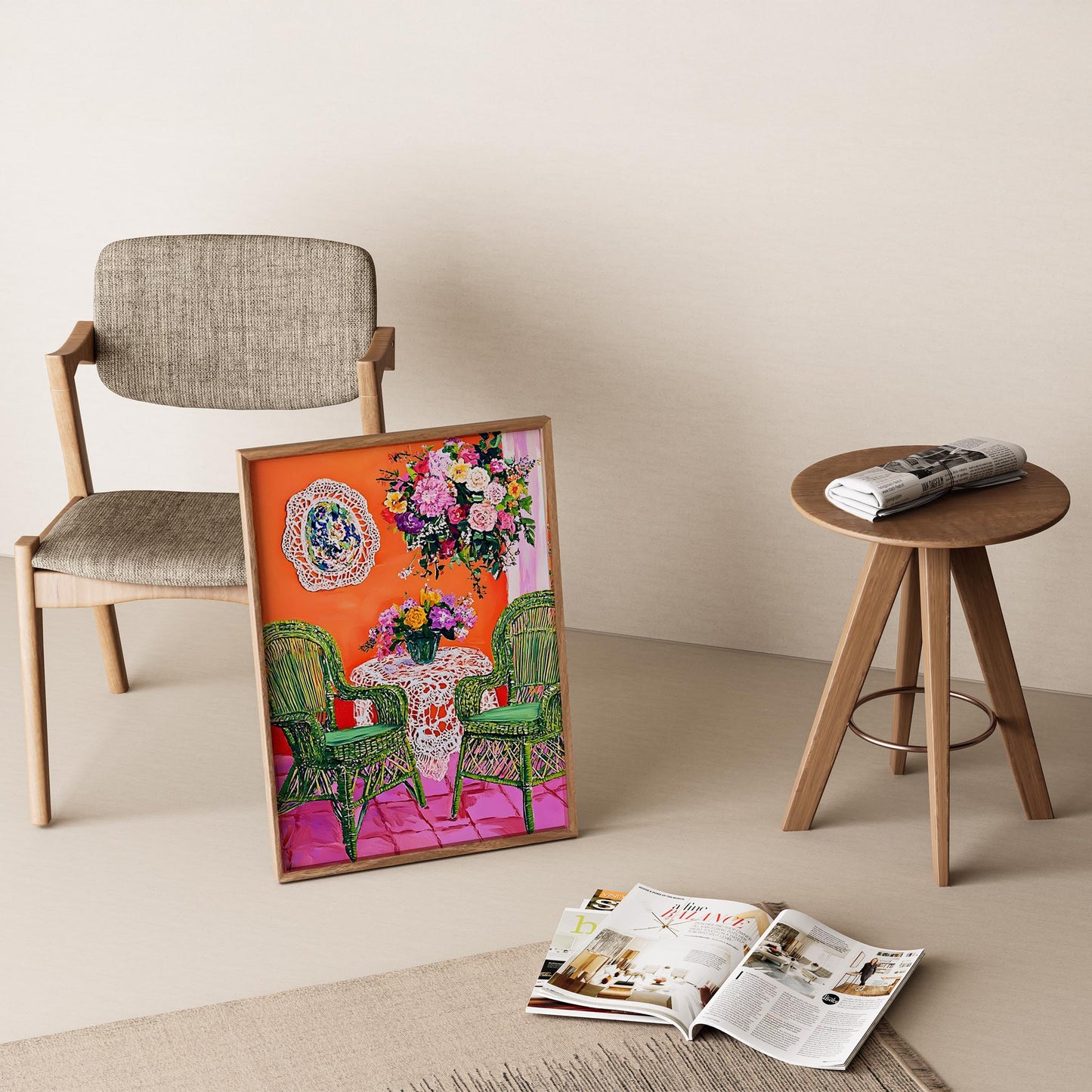 Henri Matisse İlhamlı Bahçe Terasında Renkli Sohbet Yağlı Boya I Duvar Tablosu
