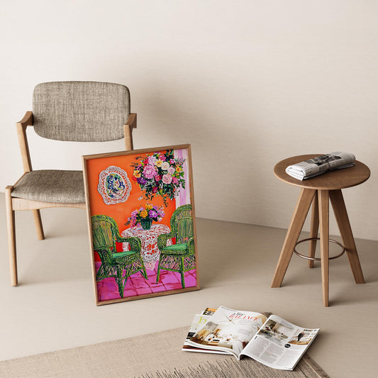 Henri Matisse İlhamlı Bahçe Terasında Renkli Sohbet Yağlı Boya I Duvar Tablosu