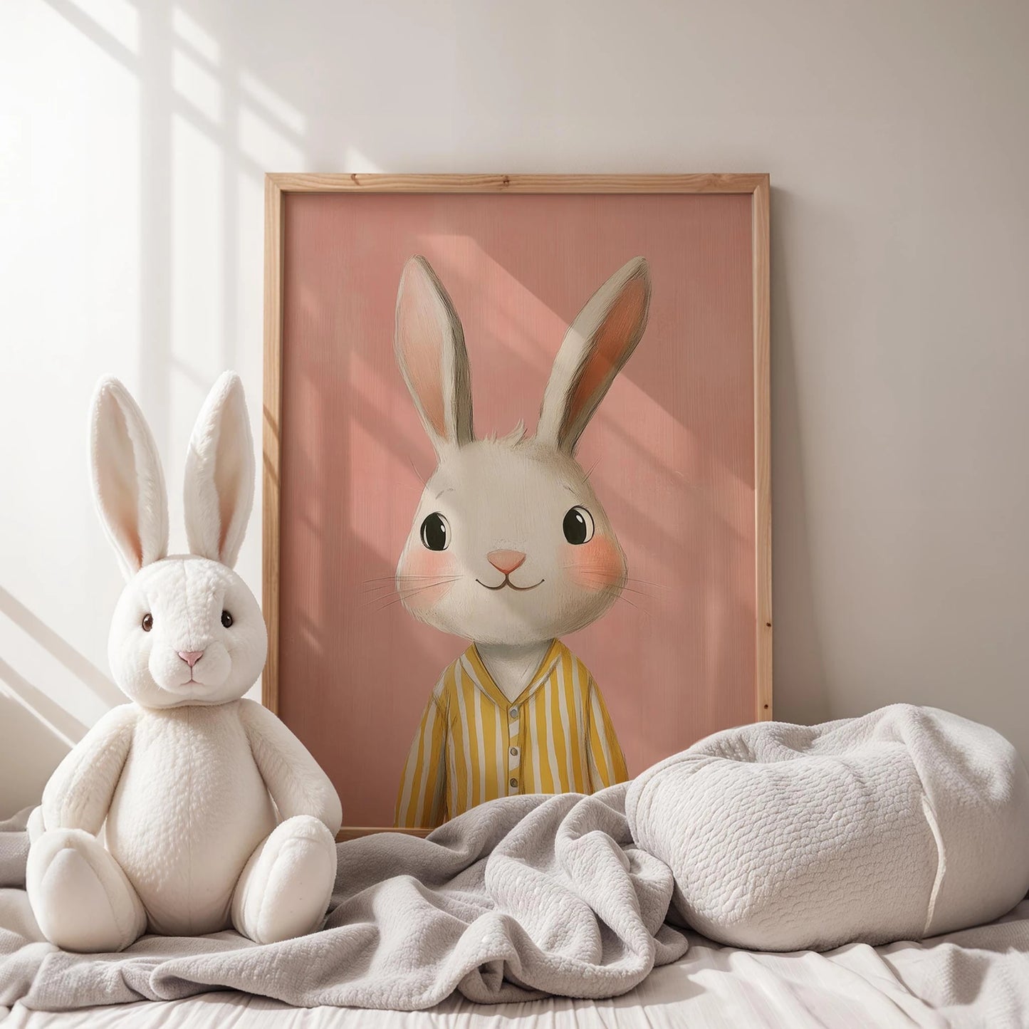 Pijamalı Uyku Tavşan - Pembe Fon