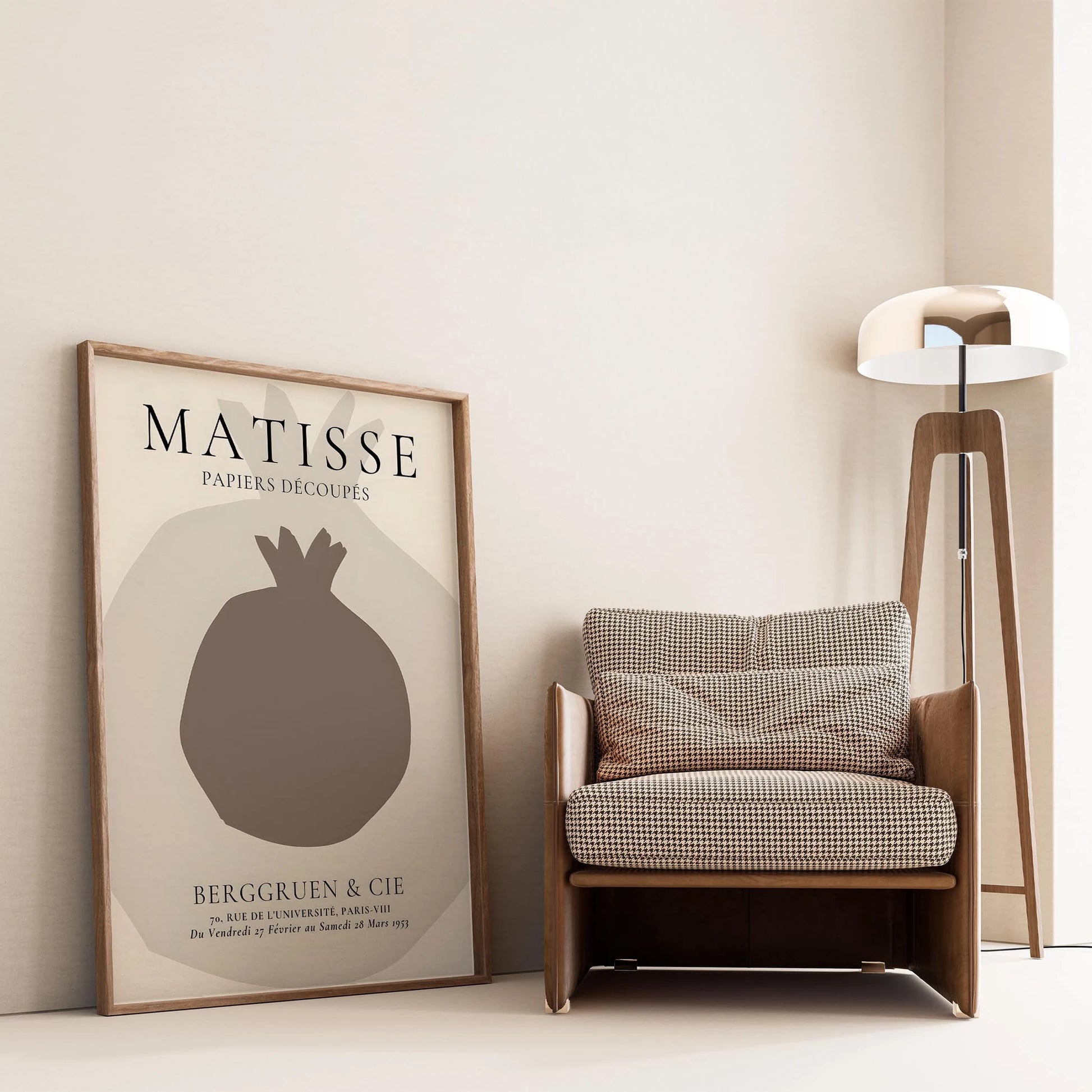 Matisse Kağıt Kesimleri Serisi Minimalist Bej Nar Figürü I Duvar Tablosu