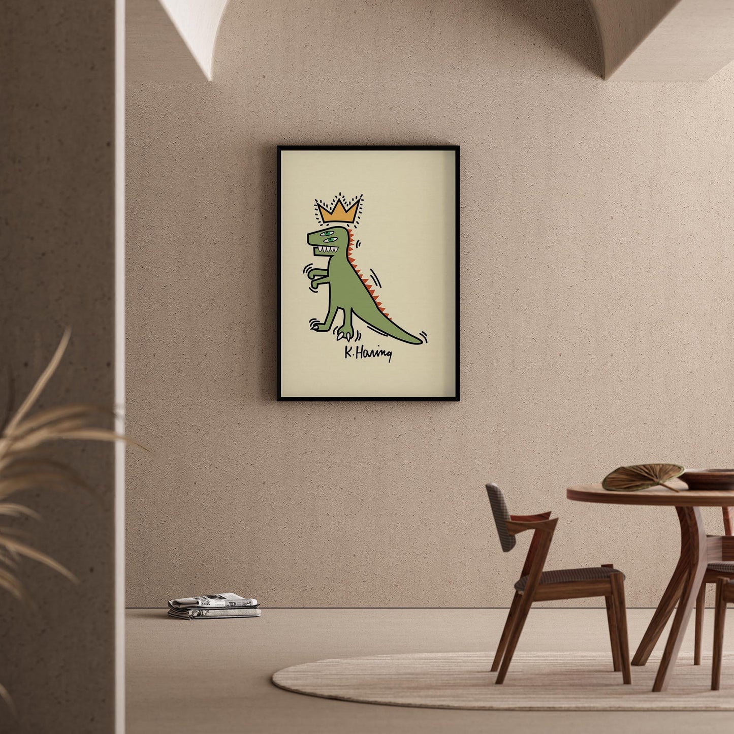 Taçlı Dinozor - Keith Haring Ahşap Duvar Tablosu
