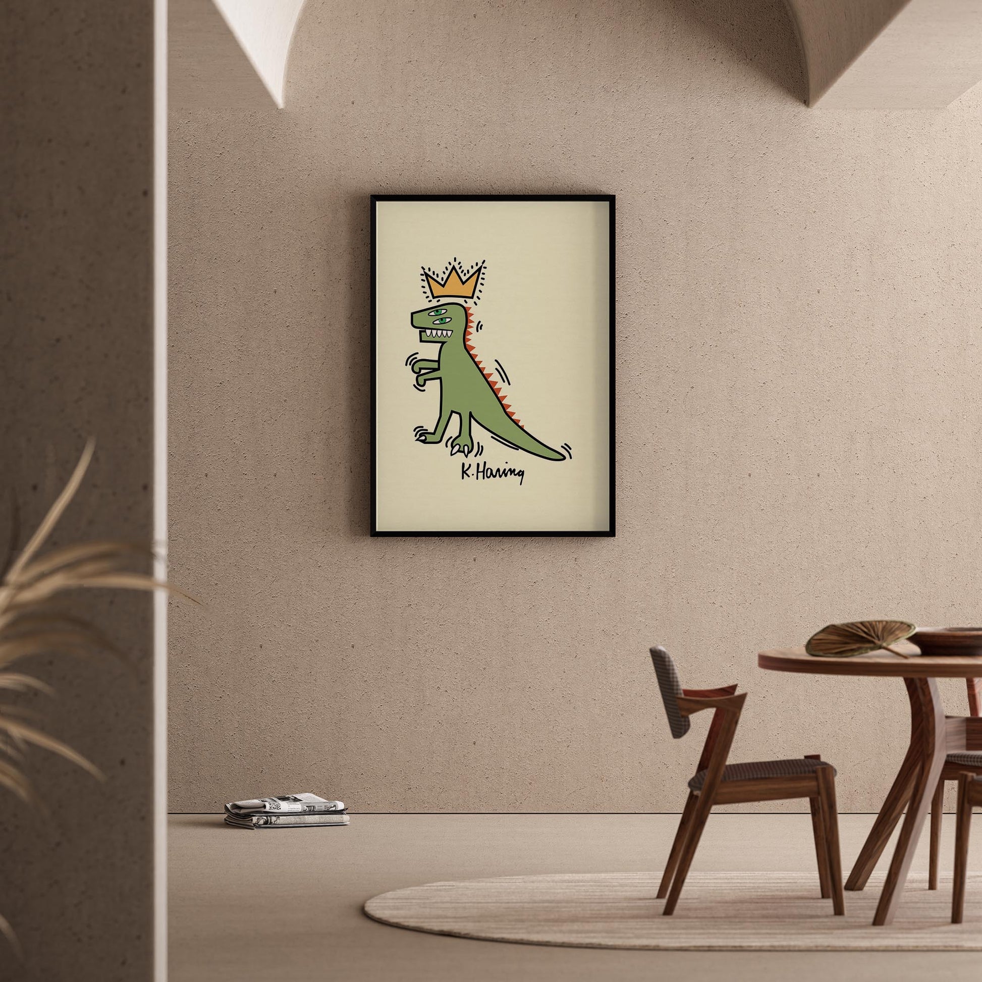 Taçlı Dinozor - Keith Haring Ahşap Duvar Tablosu