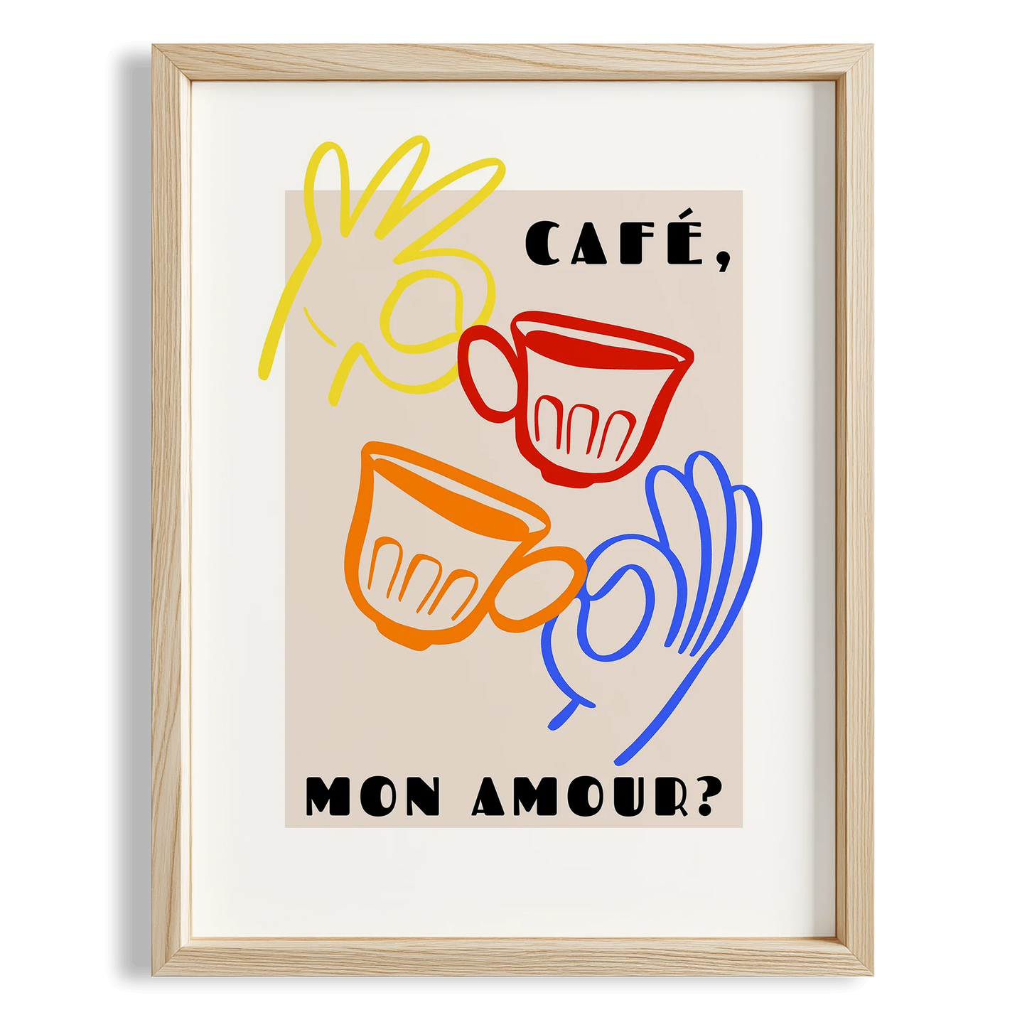 Café Mon Amour Fransız Renkli Minimal Çizimler Mutfak Duvar Tablosu