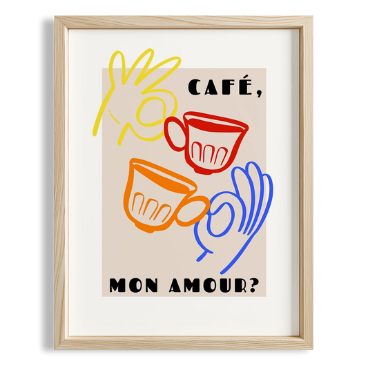 Café Mon Amour Fransız Renkli Minimal Çizimler Mutfak Duvar Tablosu
