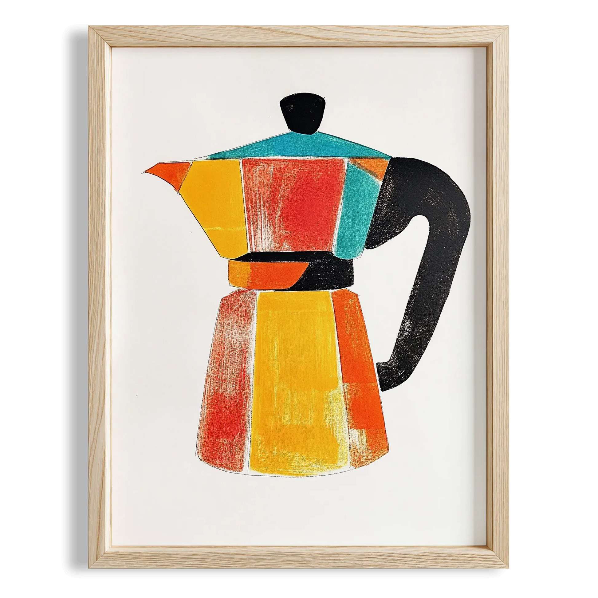 Moka Pot Kahve Renkli İllüstrasyon Mutfak Duvar Tablosu