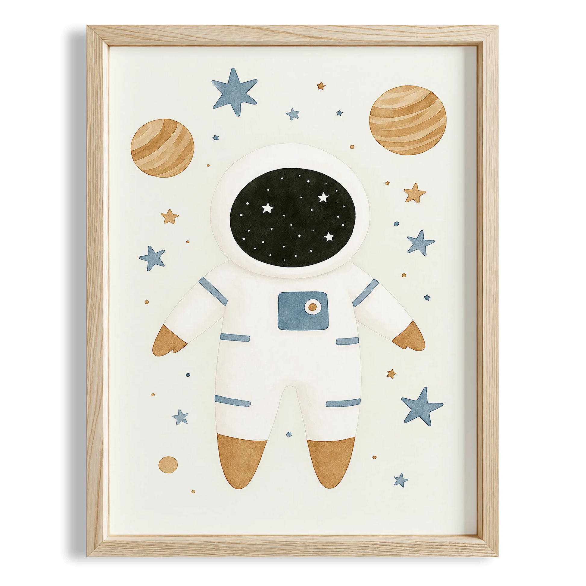 Sevimli Astronot Gezegenler Uzay Temalı Çocuk Odası Ahşap Tablo