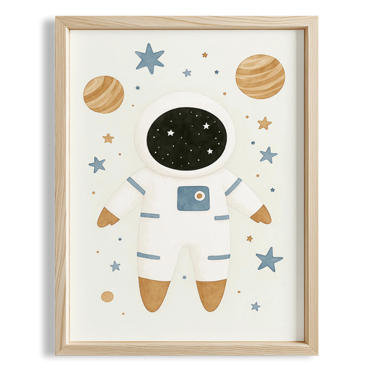Sevimli Astronot Gezegenler Uzay Temalı Çocuk Odası Ahşap Tablo