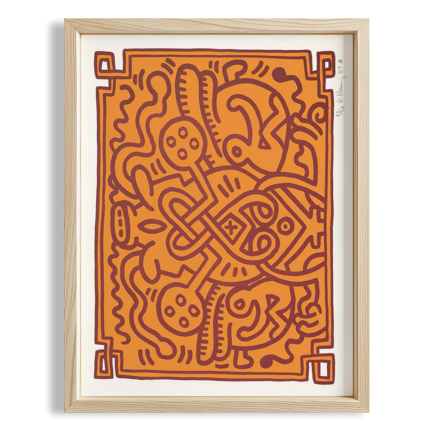Turuncu Labirent - Keith Haring Ahşap Duvar Tablosu