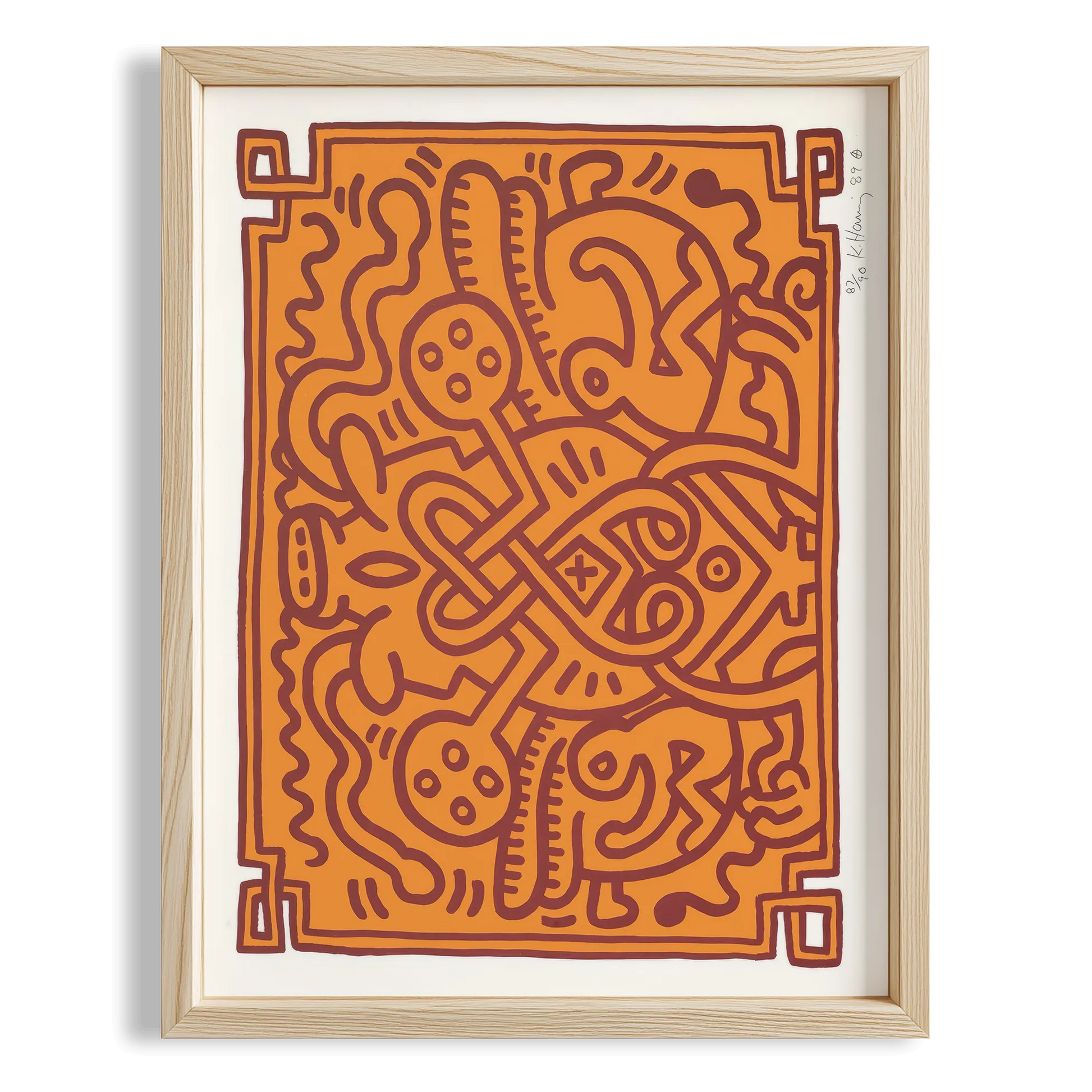 Turuncu Labirent - Keith Haring Ahşap Duvar Tablosu